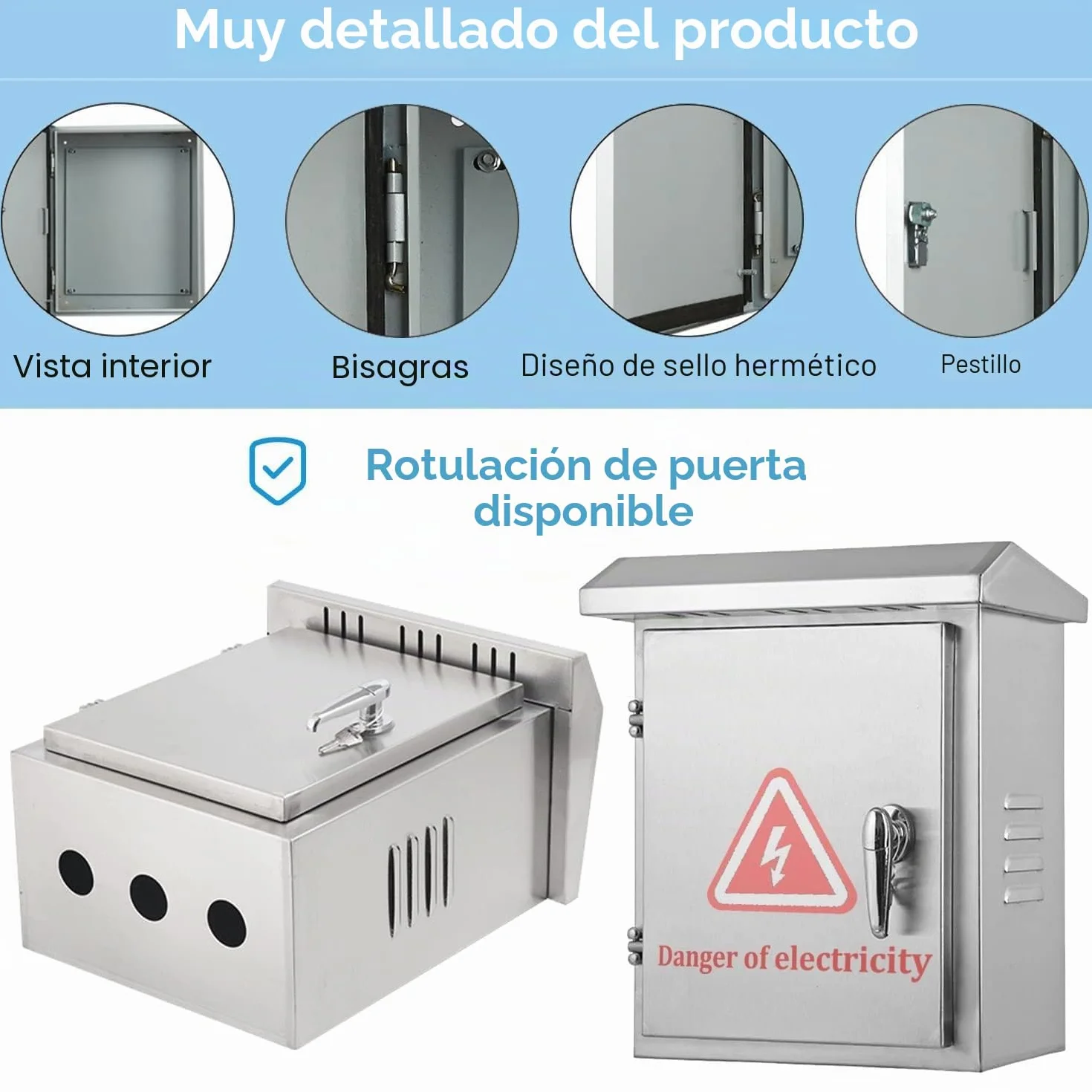 Caja Estanca Exterior Electrica de Acero Inoxidable, Caja Cuadro Electrico Superficie, Montaje en la Pared, Distribucion Electrica Armario, Incluye Cerradura (400x300x180 mm)