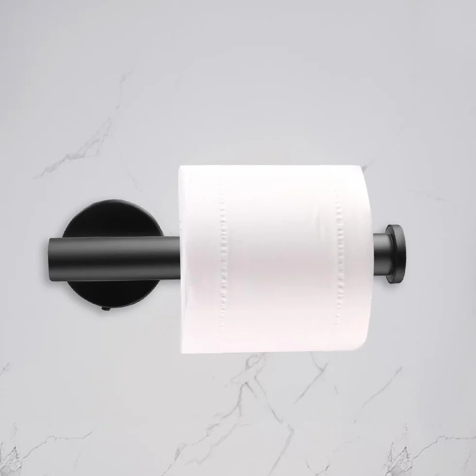 Toallero de Baño, Accesorios baño,Que Incluye 1 toallero, 1 portarrollos y 3 Ganchos. El Conjunto Completo Ofrece soluciones prácticas para el baño (Negro)