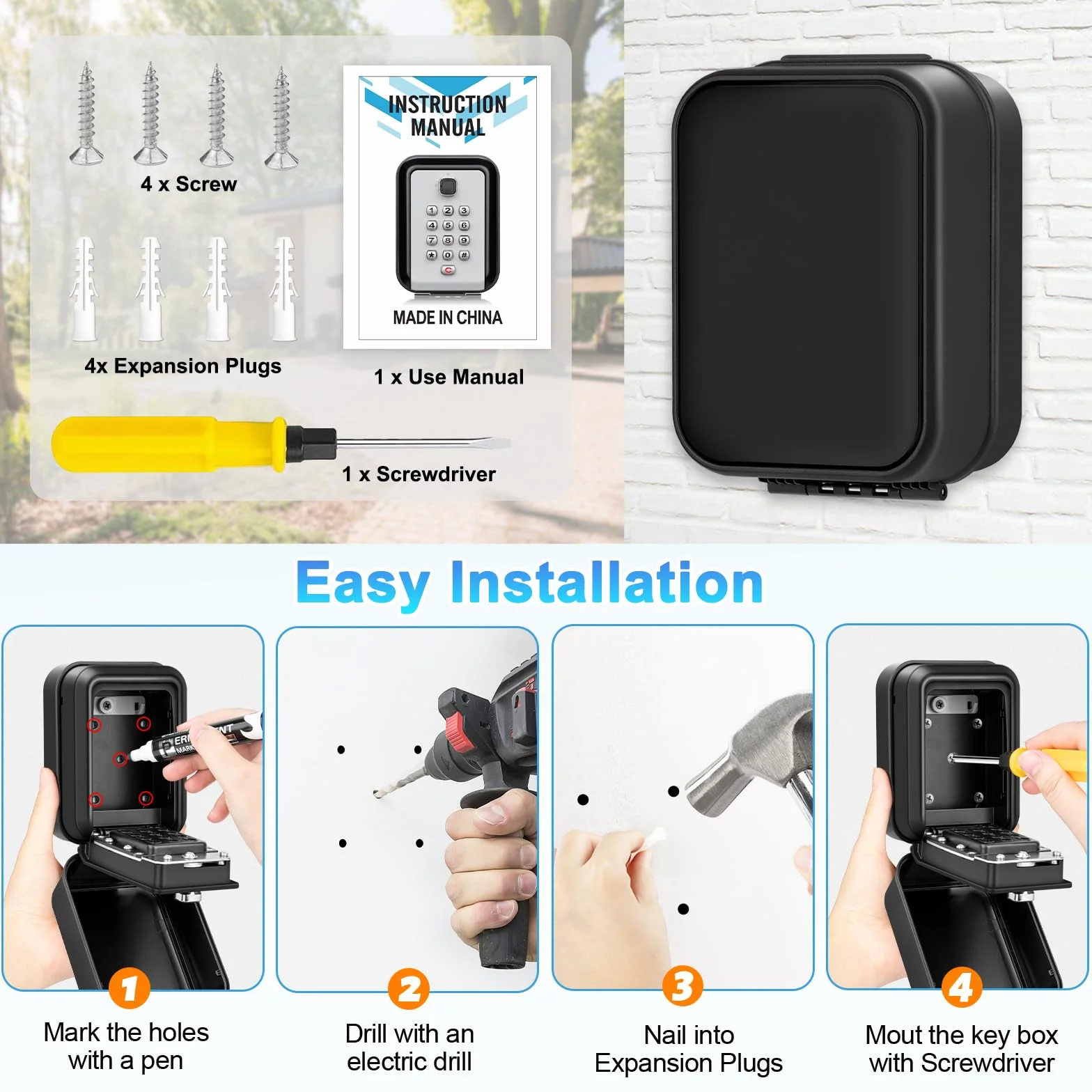 Cajetin Llaves con Codigo Exterior Grande Caja Seguridad para Llaves Pared Combinacion 12 Digitos Impermeable
