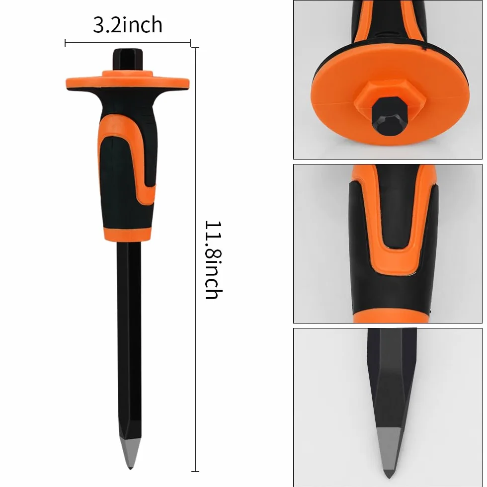 Airless SJG Juego de 3 Cinceles de Albañil Con Salvamanos y Protector, Cincel de Ladrillo, Cortafríos Con Protección (240mm/300mm/300mm)