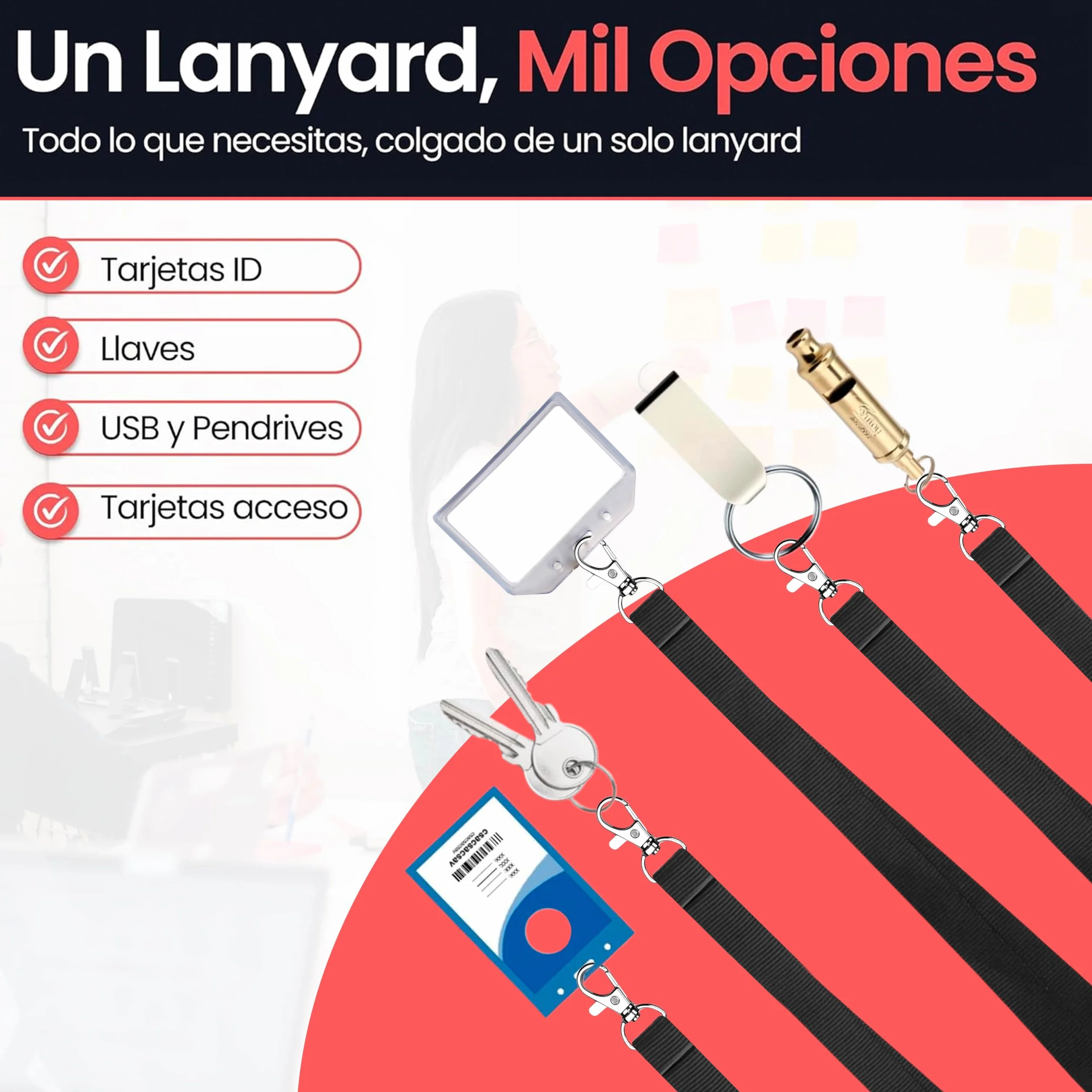 Lote Lanyards Colores Poliéster 2cm x 46cm Gancho Metálico para Cuello Llaves Tarjetas Identificativas