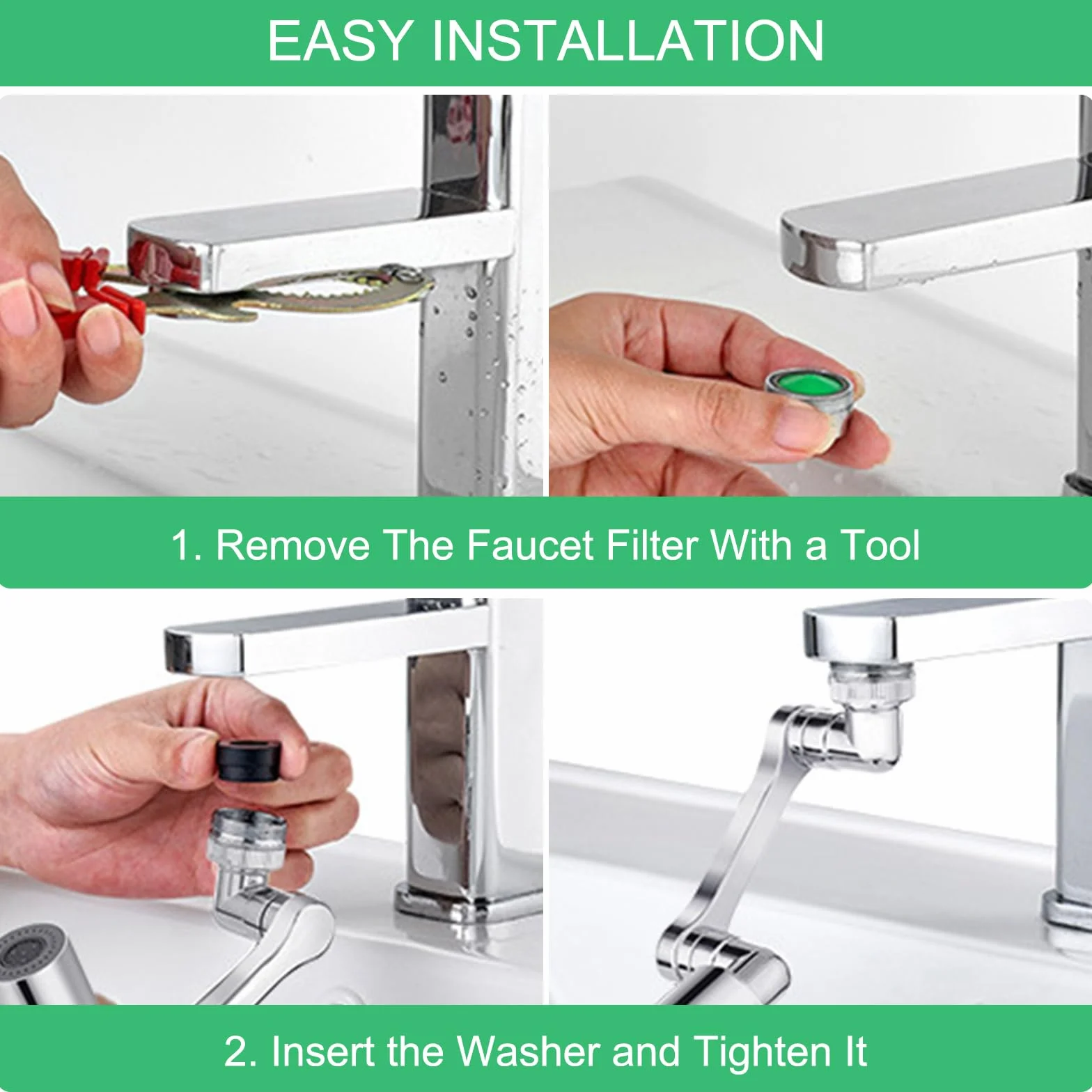 Aireador de Grifo Extensor Giratorio 1080°, Universal Extension Difusor Con 2 Modos de Chorro para Baños y Cocinas