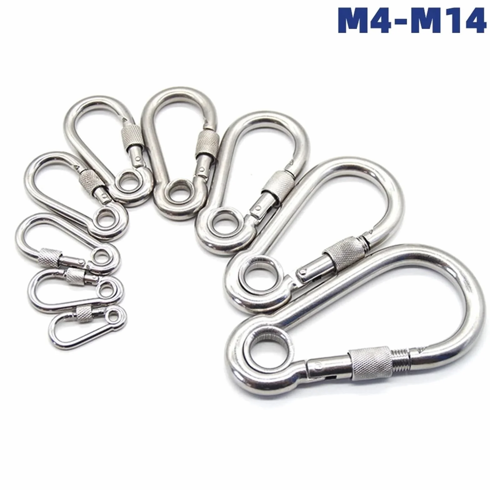 Mosquetón de Acero Inoxidable 304 con Cierre Rosca for Escalada, eslabones rápidos, Gancho Seguridad, Cadena, Anillo conexión, Hebilla