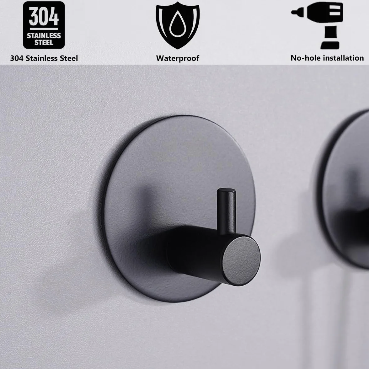 Drenky Colgadores Adhesivos Resistentes 2 Piezas, Colgador Adhesivo Sin Taladro Ganchos Adhesivos Para Pared Acero Inoxidable 304 Perchas Adhesivas Con Almohadillas Adhesivas Para Cocina Y Baño Negro