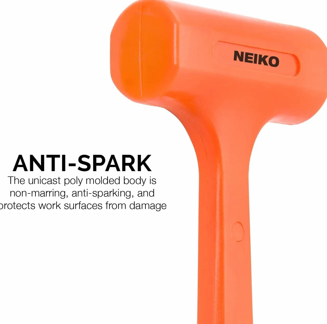 Neiko 02848A - Martillo de soplado muerto de 3 libras, color naranja neón | Moldeado unibody | Agarre a cuadros | Resistente a chispas y rebote