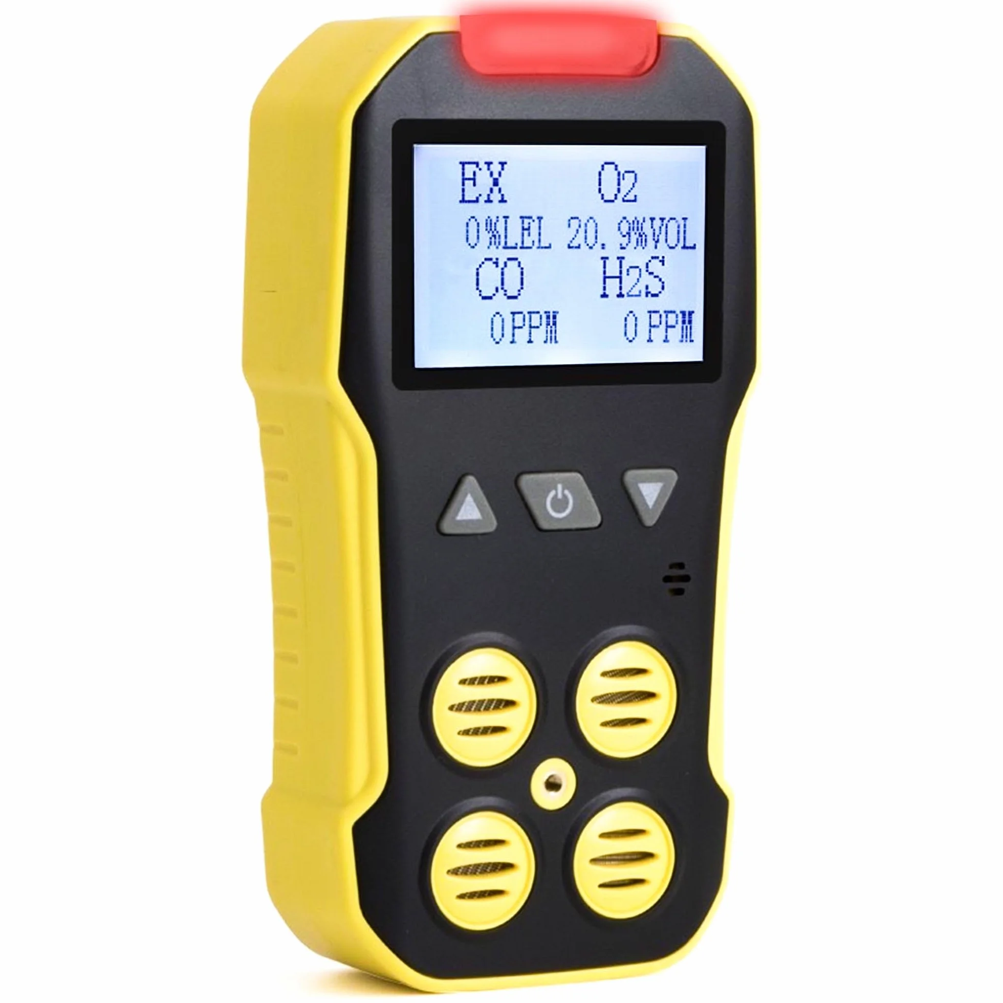 Detector de 4 Gases O2 CO H2S LEL Certificado de Calibración Recarga USB Alarmas Pantalla Grande