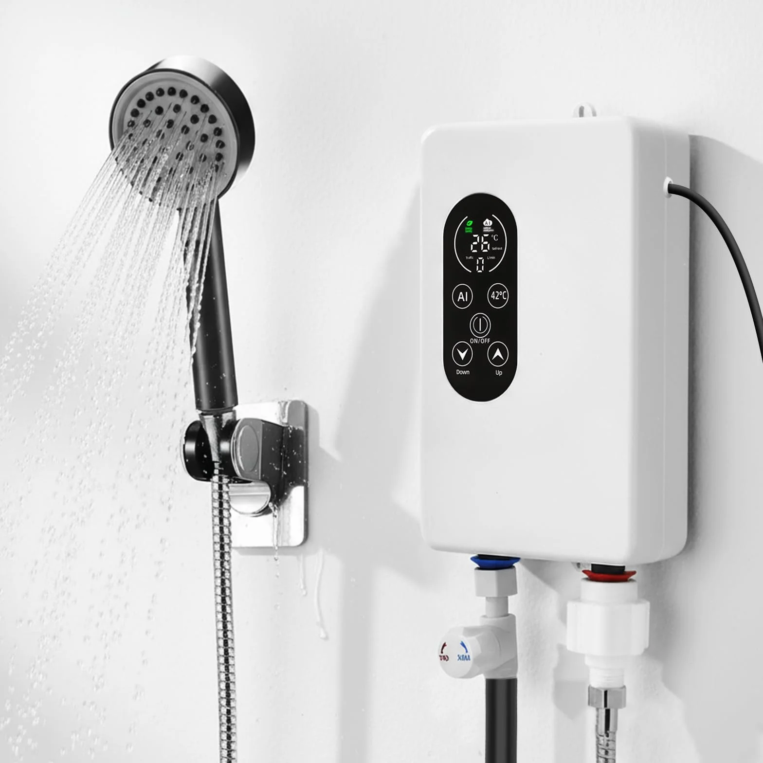 Calentador de agua eléctrico de paso, 5500 W, 220 V, indicador de temperatura, unidad integrada, control inteligente, mini calentador de agua, adecuado para duchas y baños