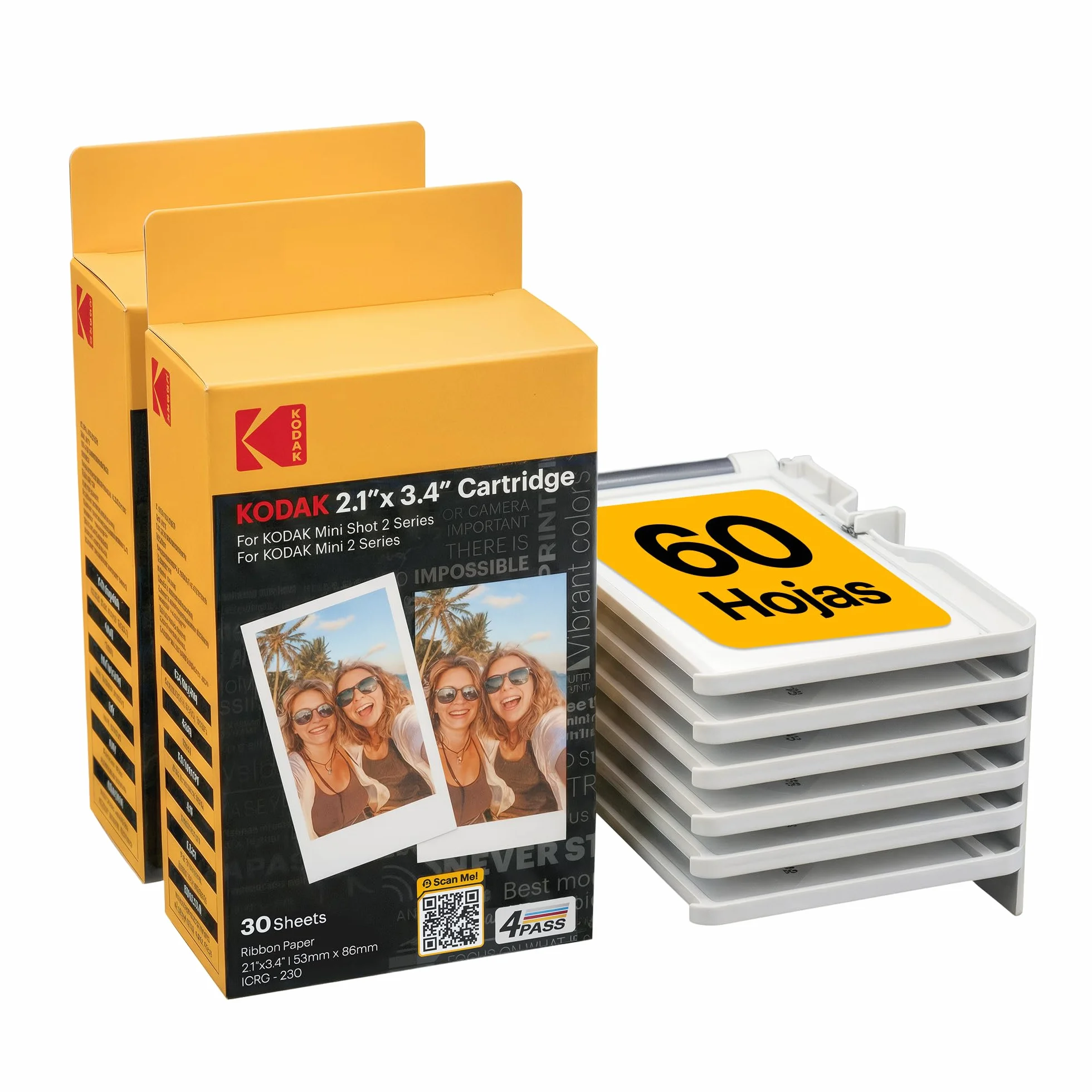 KODAK 4PASS 5,3 x 8,6 cm Cartucho de película 60 Hojas para Mini 2 Retro y Mini Shot 2 Retro