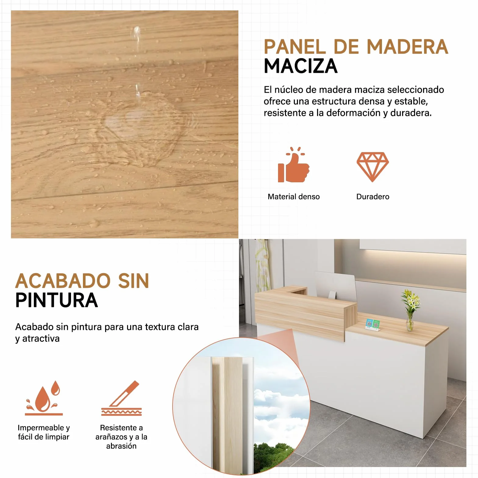 Mostrador de Recepción Moderno de MDF 100-240 cm con Cajón y Estantes Abiertos Mueble de Oficina