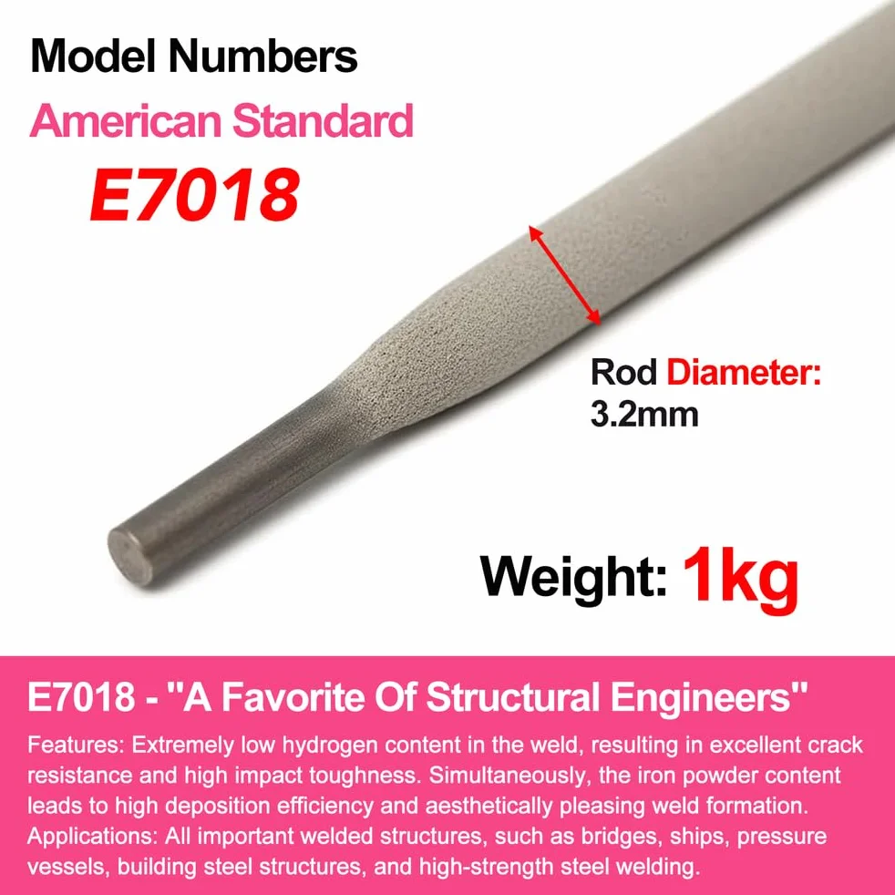 Electrodos De Soldadura E7018 De Acero Macizo, 1 Kg. Electrodo De Bajo Hidrógeno con Alta Eficiencia De Deposición para Soldadura De Acero De Alta Resistencia.,Diameter 3.2mm