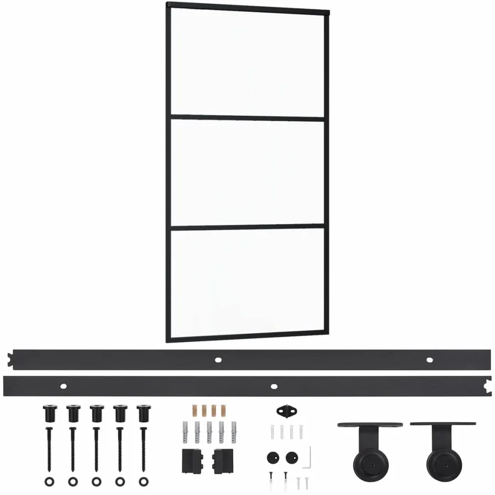 vidaXL Puerta Corredera con Herrajes Entrada Corrediza Deslizante Hogar Cuarto de Baño Salón Sala de Estar Habitación ESG Vidrio y Aluminio 102x205 cm