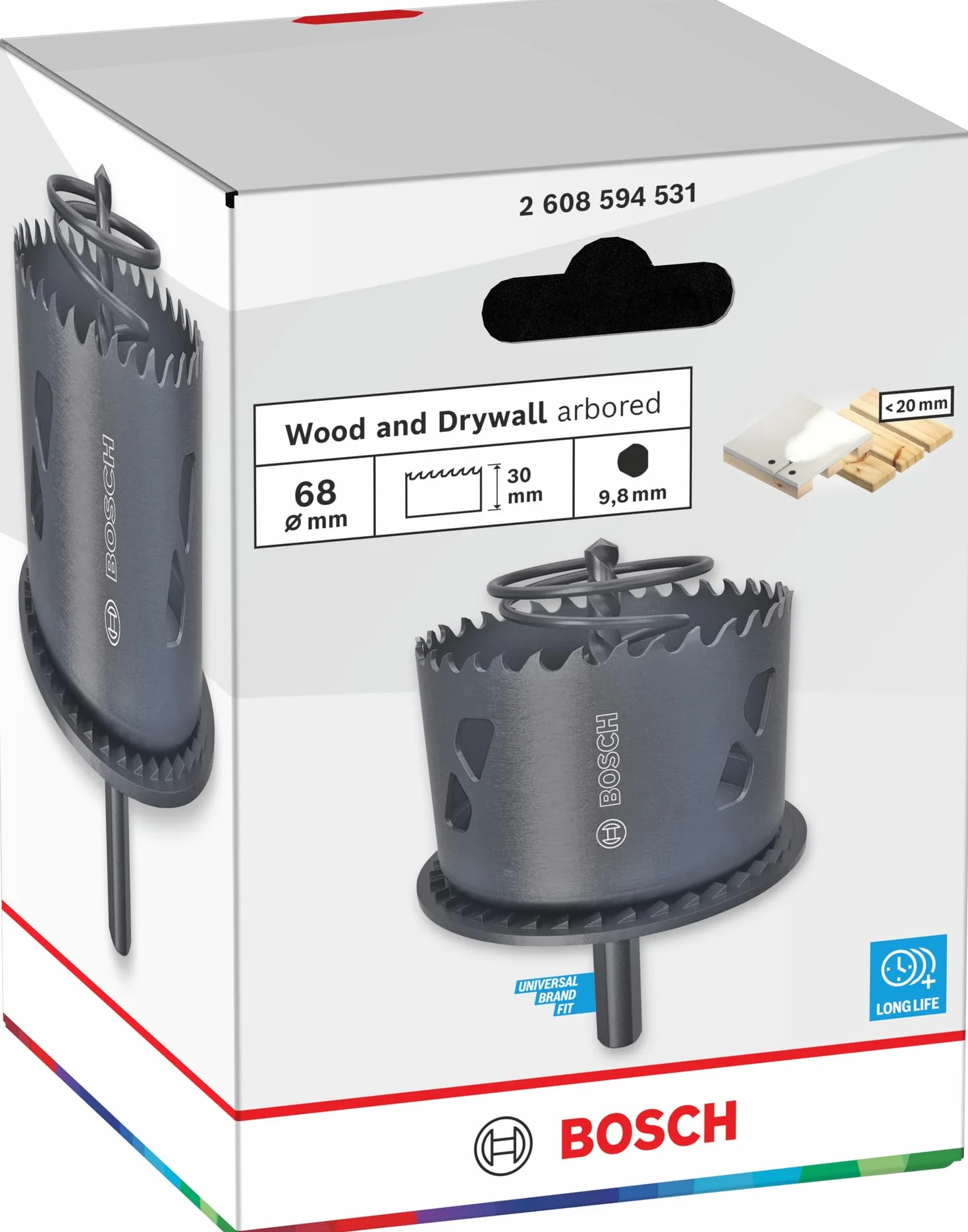 Bosch 1x Wood and Drywall arbored Hole Saw with Countersink (para Cartón-yeso, Madera blanda, Ø 68 mm, Professional Accesorios Taladro)