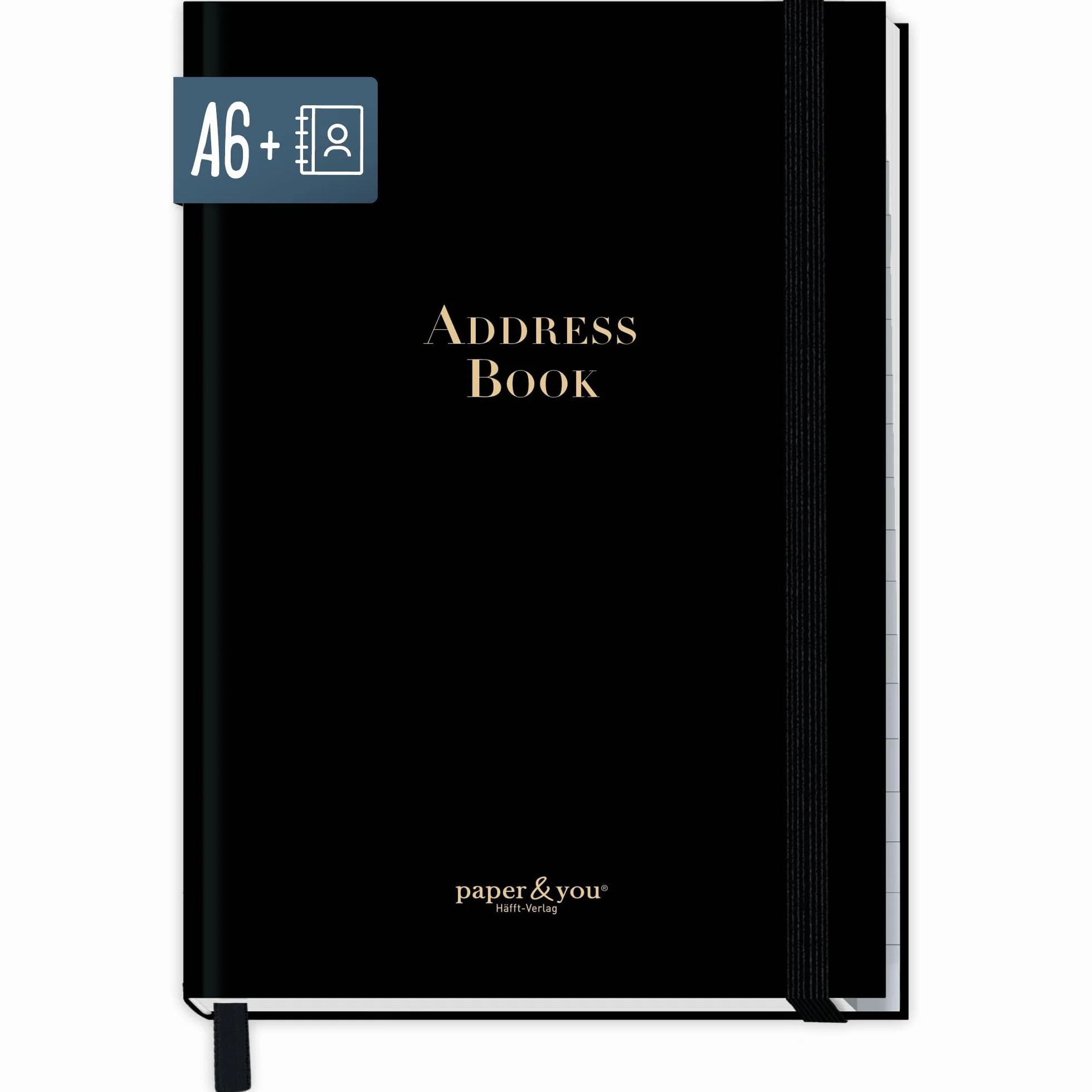paper&you® libreta de direcciones A6+ con índice A-Z papel premium 120 g/m² Edición negra