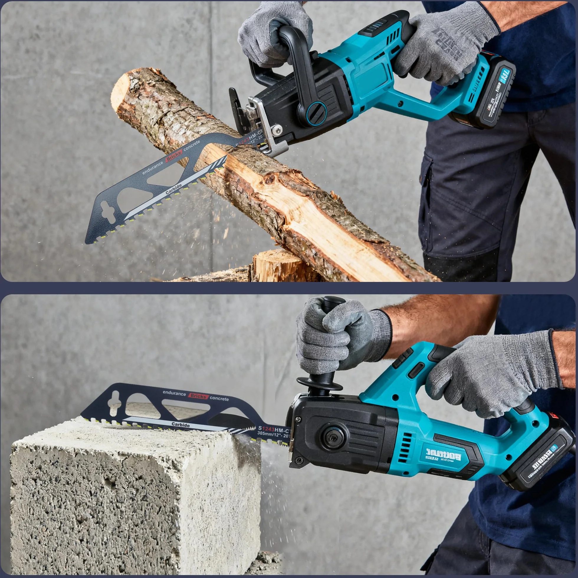 2PC Hojas De Sierra Sable, Sierra Sable para piedra, Sierra De Sable carburo de tungsteno, Accesorios Sierra Sable 305 mm, Hoja de sierra adecuado para concreto celular, madera y metal (S1243HM)