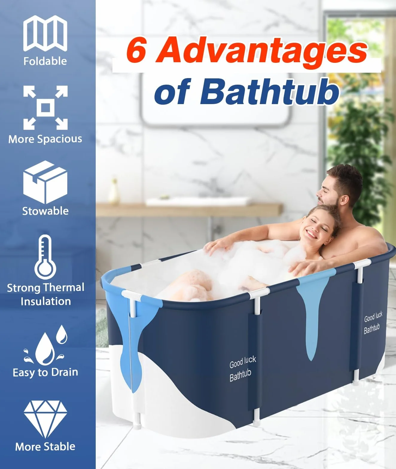 Bañera Plegable para Adultos, 120 x 55 cm - Experiencia de Baño Portátil, Instalación Sencilla, Eco-amigable, Ideal para Spa en el Hogar【Varilla de soporte de plástico】