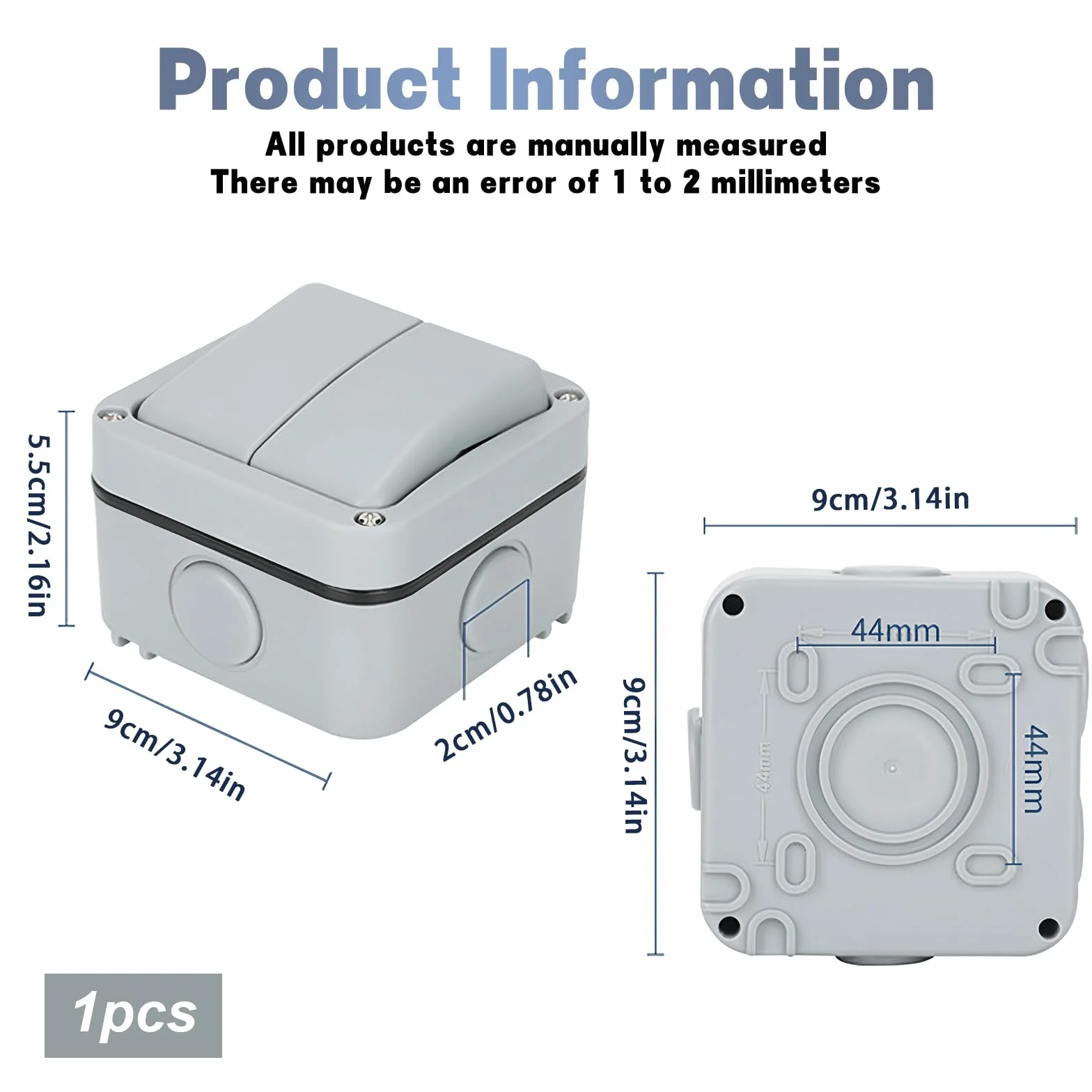 Sporgo Interruptor Universal Doble Resistente a la Intemperie - 20 A, IP66, Resistente al Agua Con Luz de Control - Gris Para Exterior, Jardín