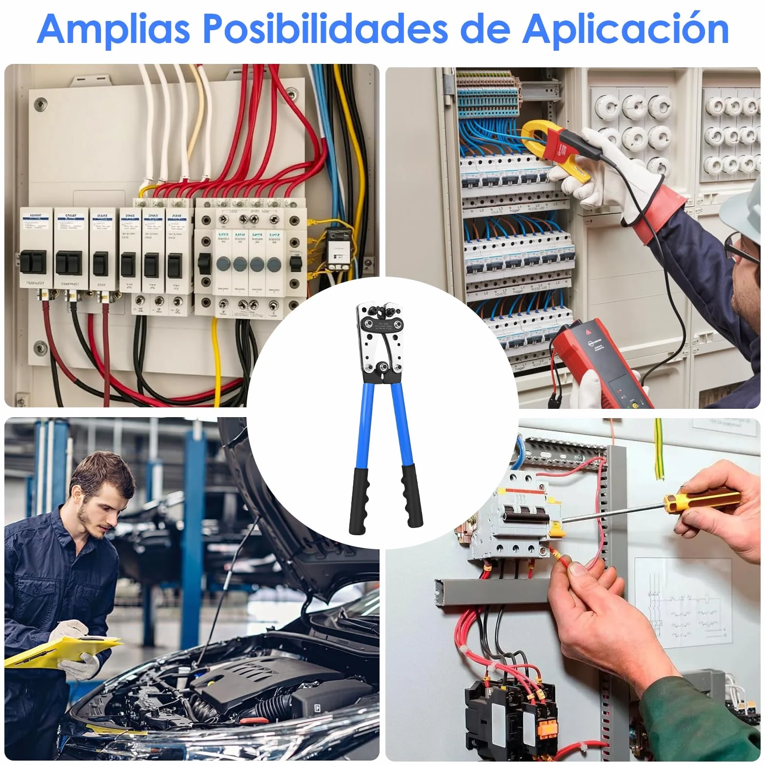 ZWOOS Crimpadora Terminales Electricos AWG 10-0, Anillo de Cobre de Batería de 6/10/16/25/35/50 mm² Crimpadora Resistente para Prensa Terminales de Cable (HX50b)