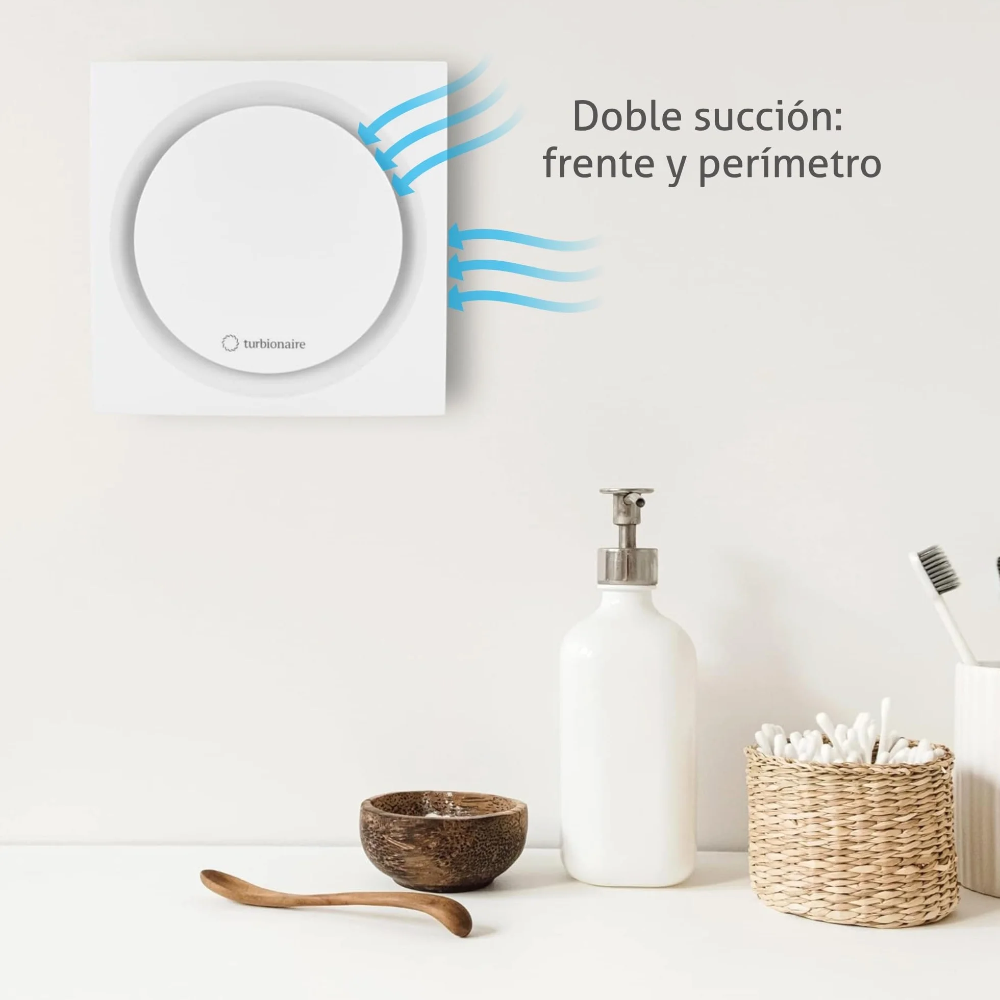 Turbionaire RING 100 SW Extractor de Baño 100 mm Doble aspiración perimetral y frontal Blanco mate IPX4 Silencioso