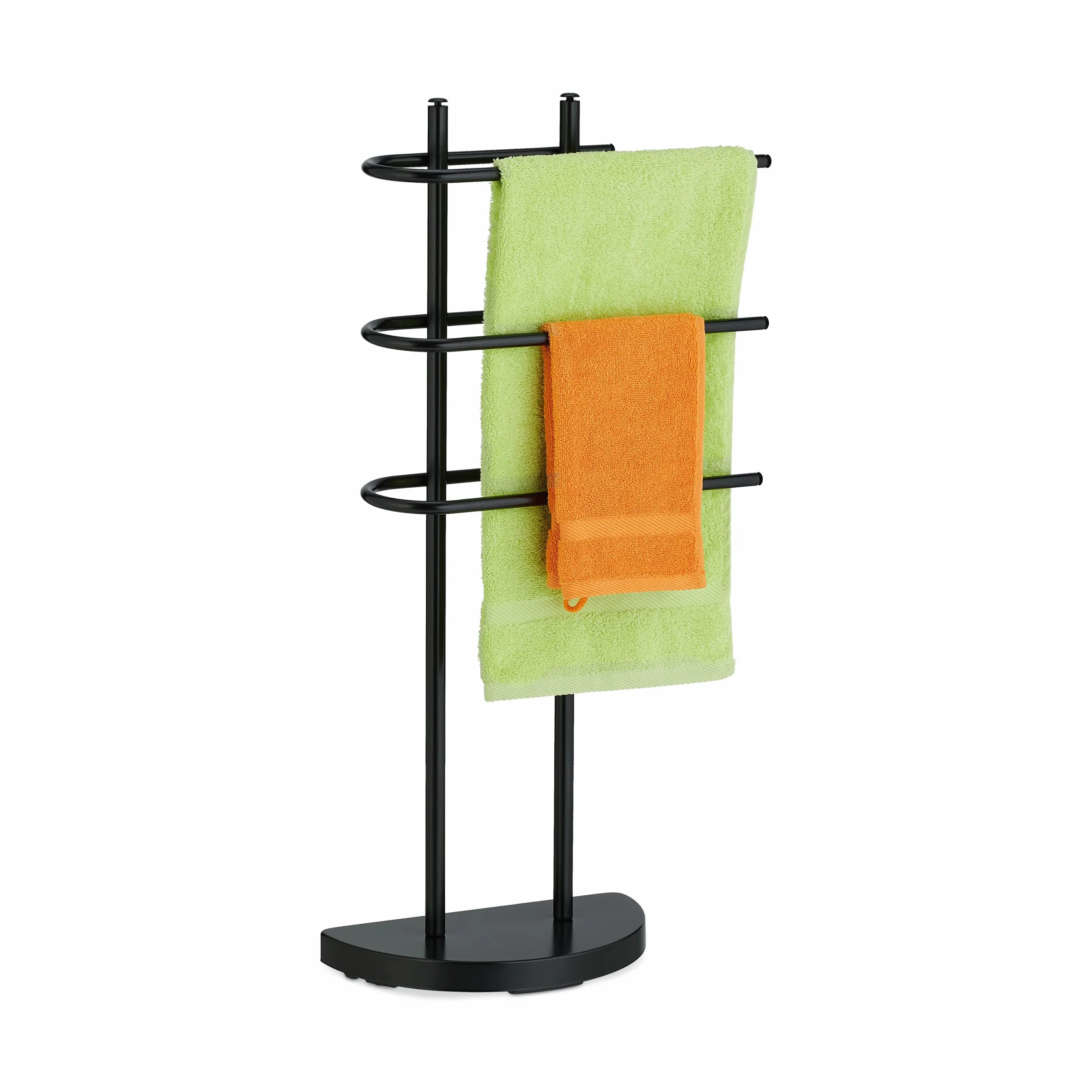 Relaxdays Toallero de Pie con 3 Barras, Metal, 83 x 39 x 18 cm, Soporte para Colgar Ropa, Portatoallas de Baño, Negro