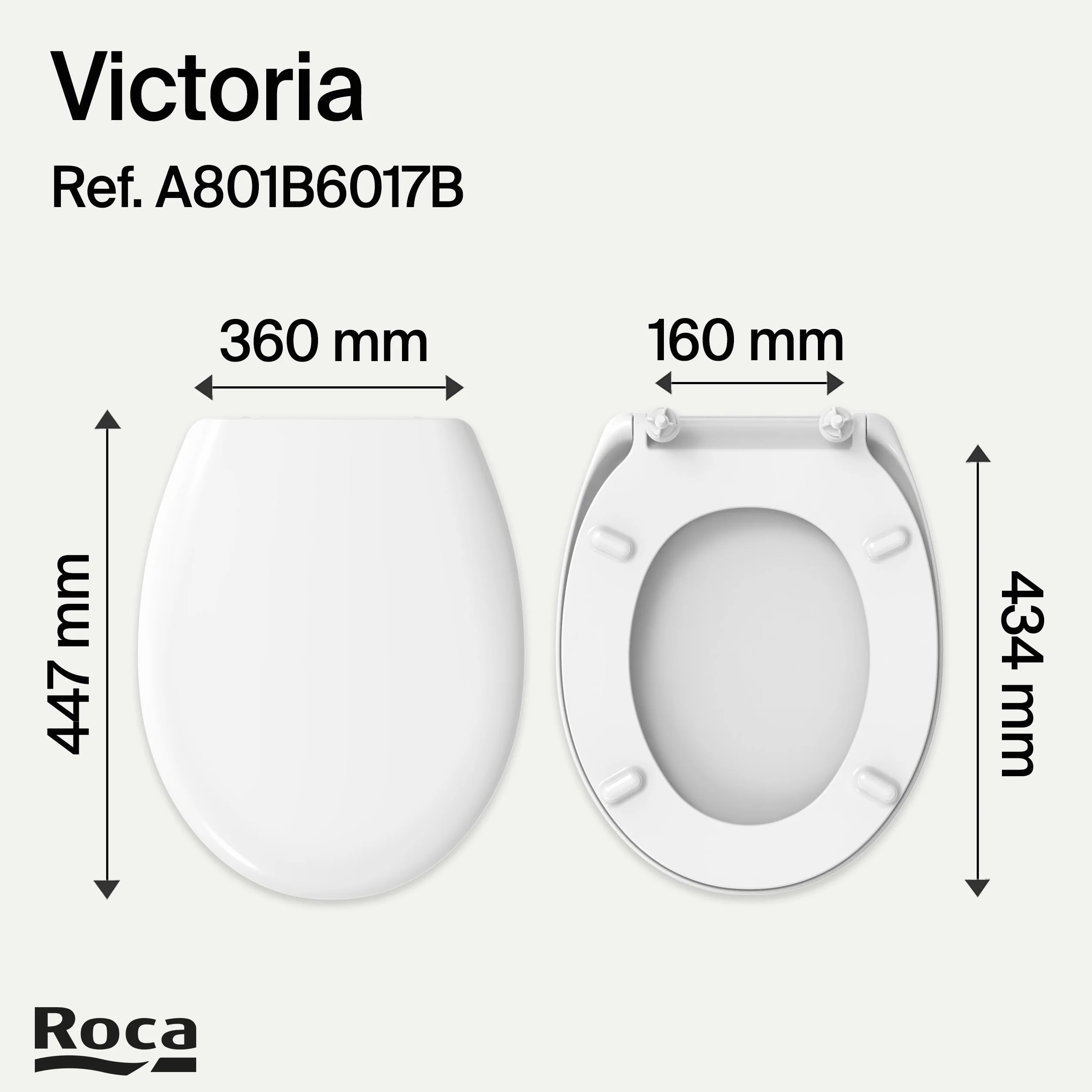 Roca Victoria Tapa y asiento de Supralit para inodoro con bisagras de acero inoxidable, original WC, pergamon, A801B6017B