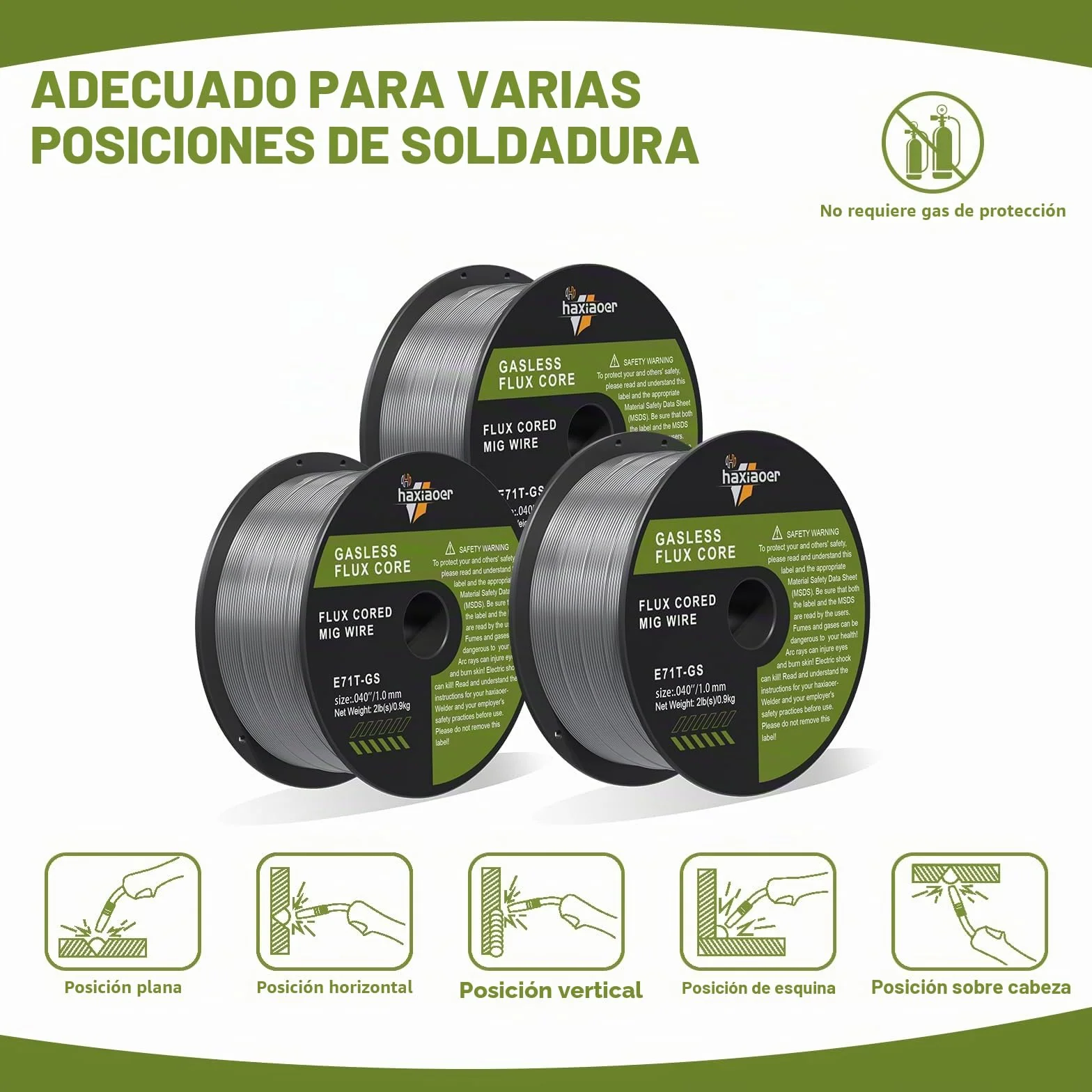 haxiaoer Alambre de soldadura MIG de 1,0 mm, 3 kg, D100, 3 rollos de alambre de relleno sin gas para soldadora MIG/MAG FLUX, E71T-GS