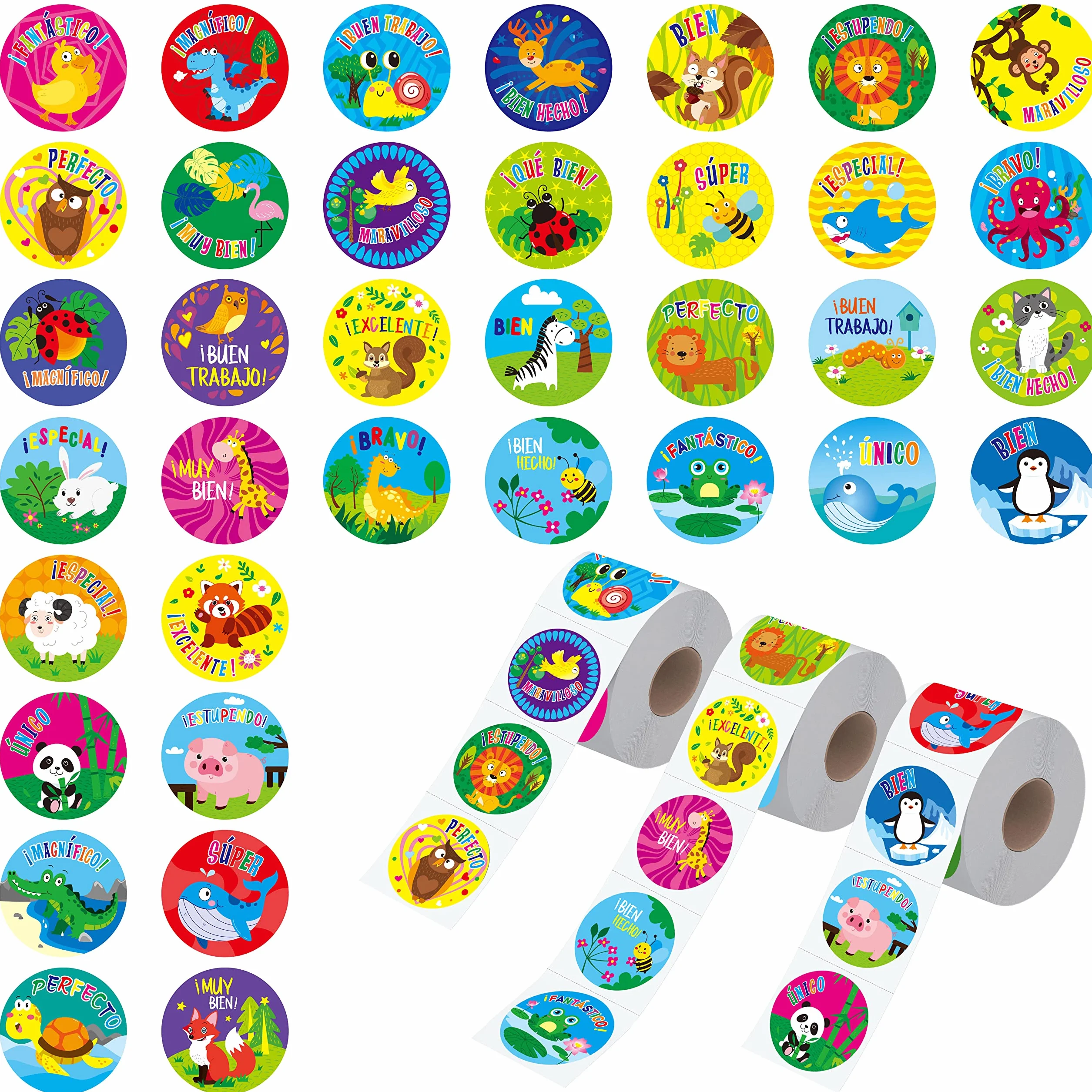 Pegatina motivacional para profesor español 36 diseños animales 2.5cm diámetro