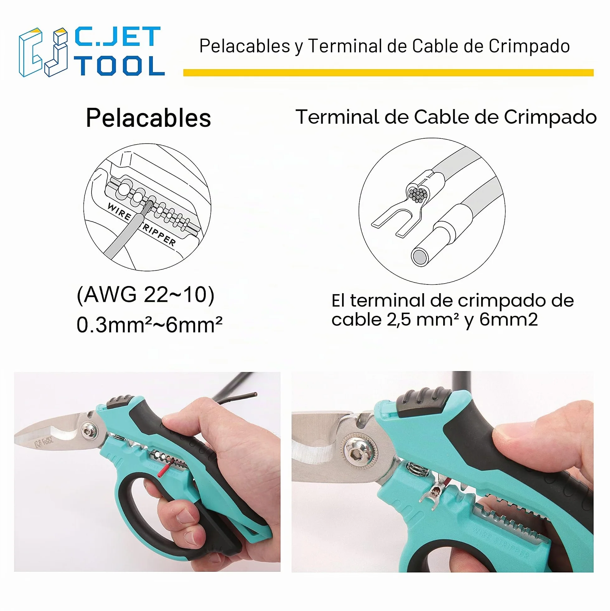 C.JET TOOL Tijeras de Electricista 8"/200 mm, Acero Inoxidable, Angulares, Cortador de Alambre, Profesionales de Alta Resistencia para Cortar Cables de Cobre y Aluminio