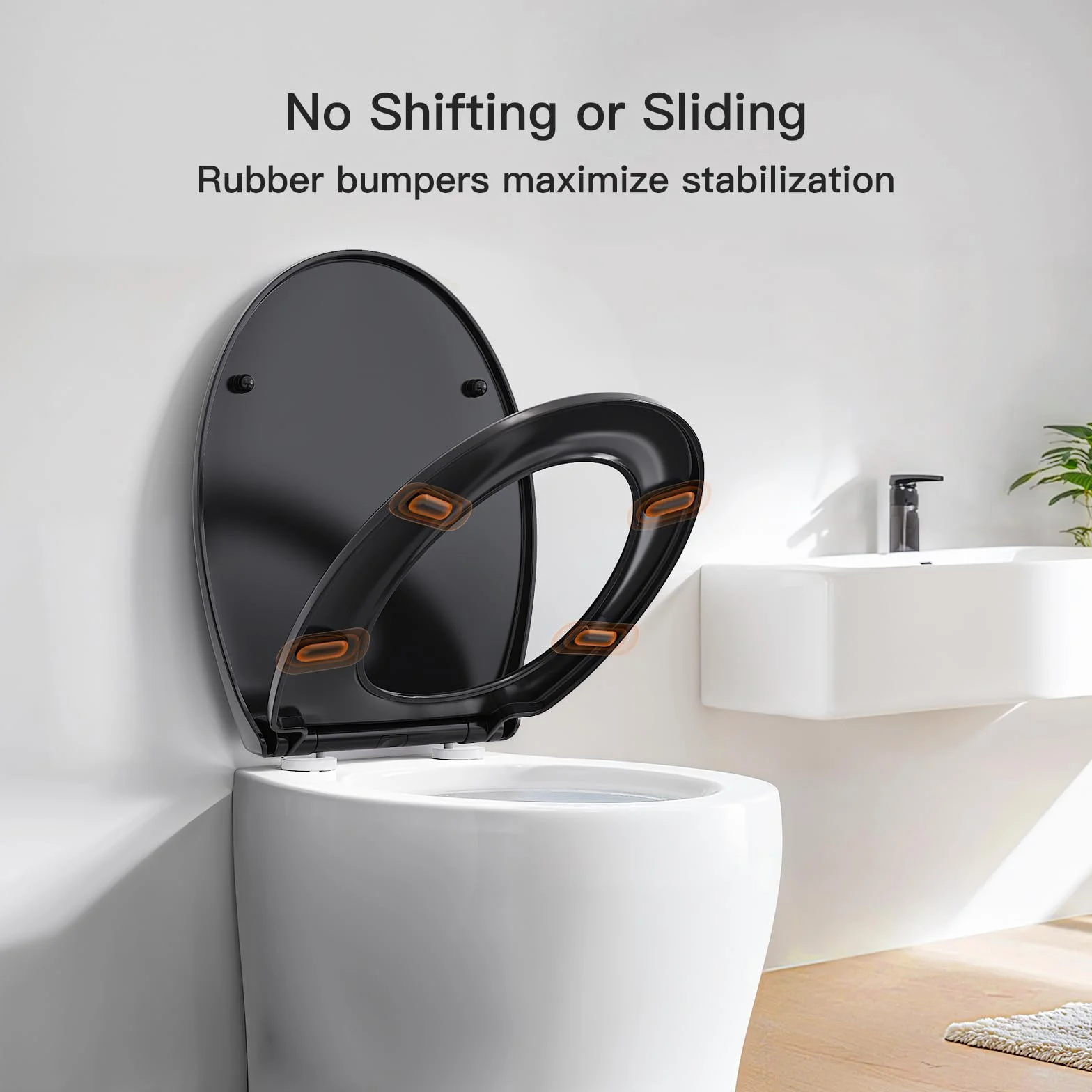 Pipishell Asiento de Tapa wc, Tapas WC de inodoro con cierre suave Tapa WC de universel con un Botón de Liberación Rápida, Top Fixing O-Shaped (Negro)