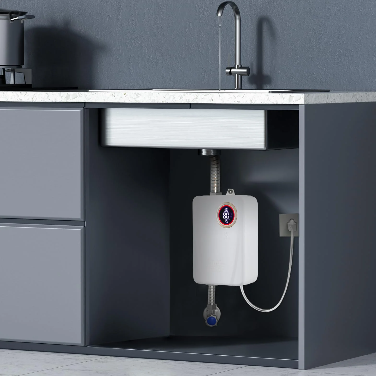 Calentador de agua eléctrico, 3500 W, 220 V, mini calentador de agua instantáneo con pantalla LCD, 20 – 50 °C, IPX4, resistente al agua, calentador de agua eléctrico, para ducha, baño, cocina