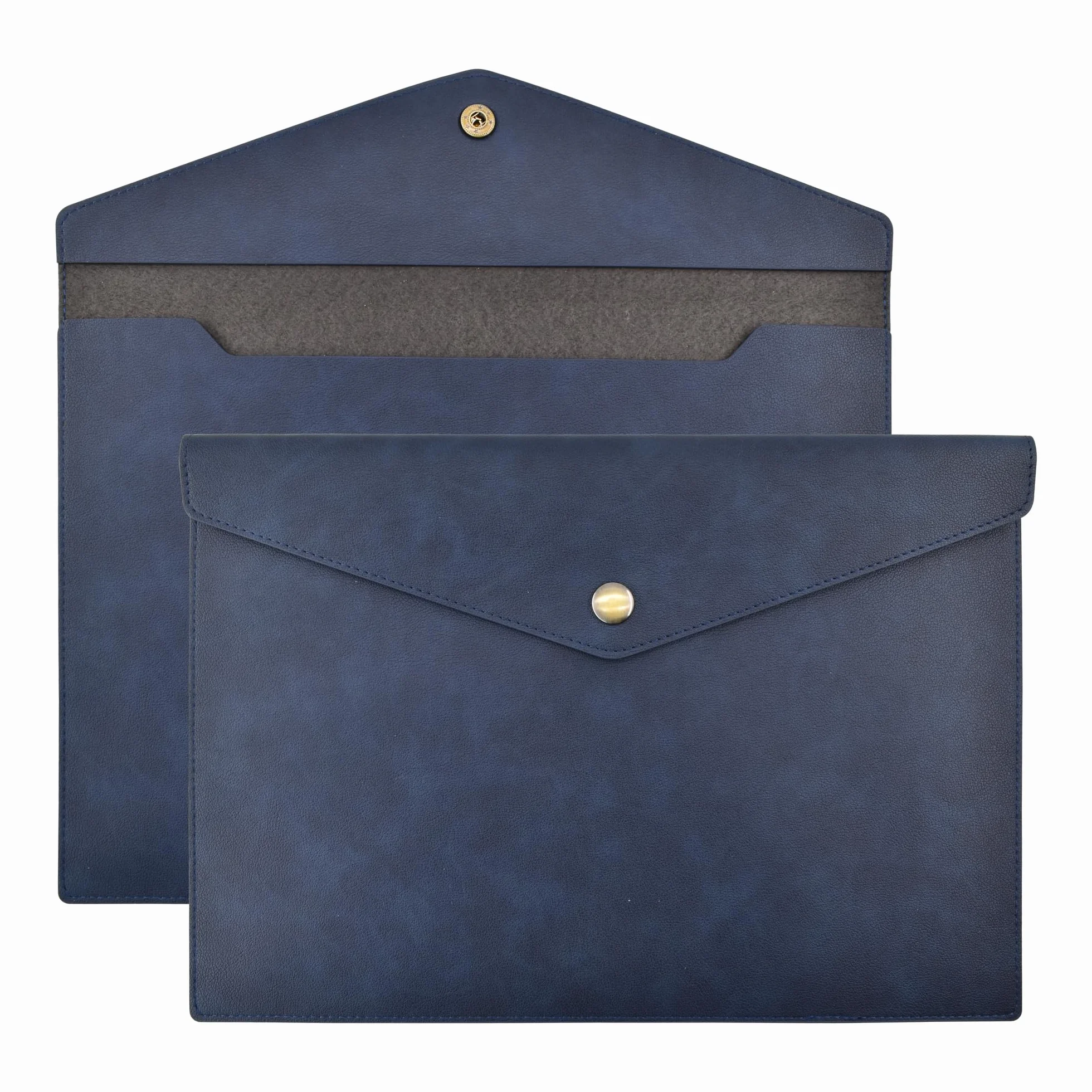 VANRA Carpetas de piel sintética A4, soporte para documentos, sobre impermeable, organizador de archivos para tamaño carta con cierre de botón a presión (azul marino)