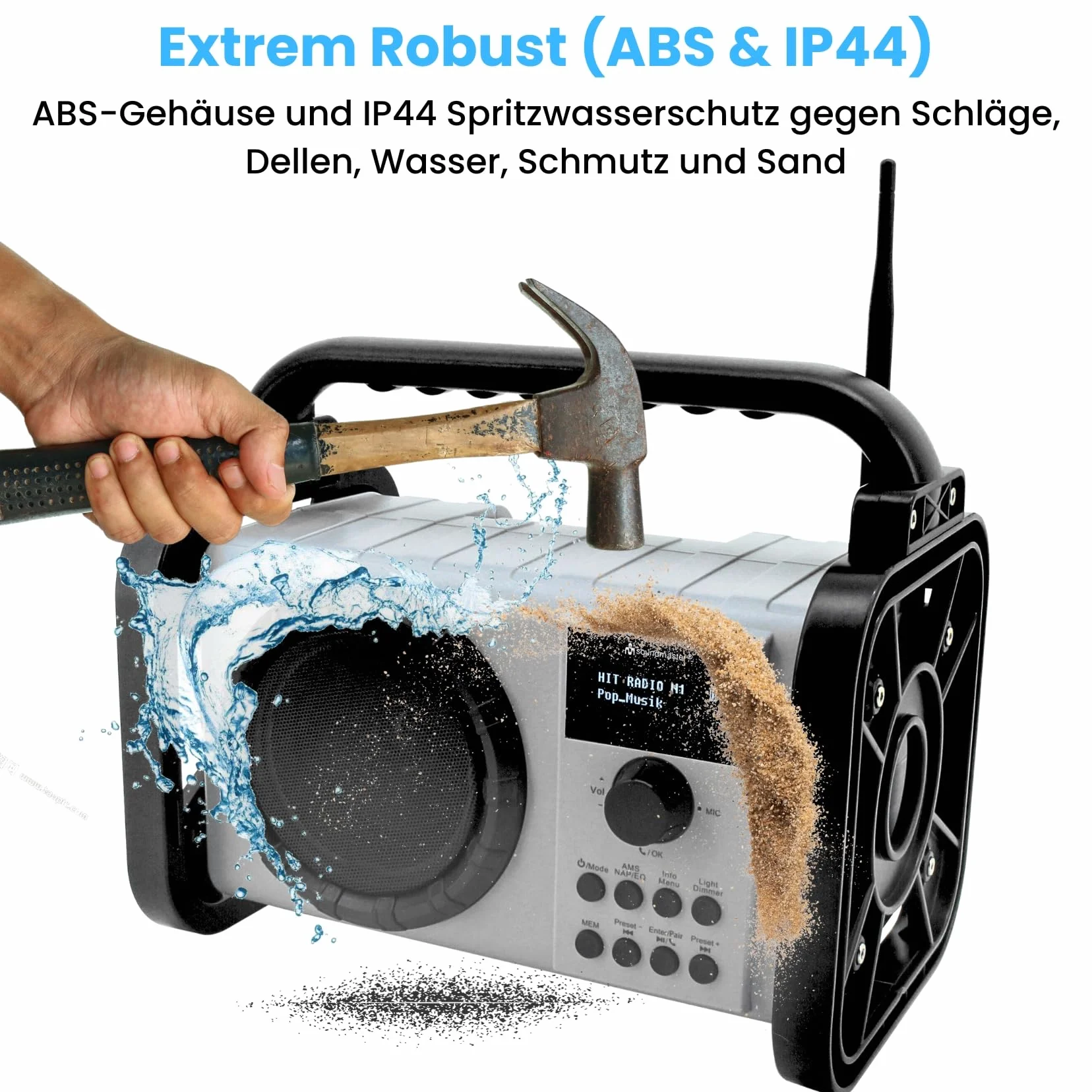 Soundmaster DAB80SG Radio para Obras con Dab+/UKW Bluetooth y batería de Iones de Litio