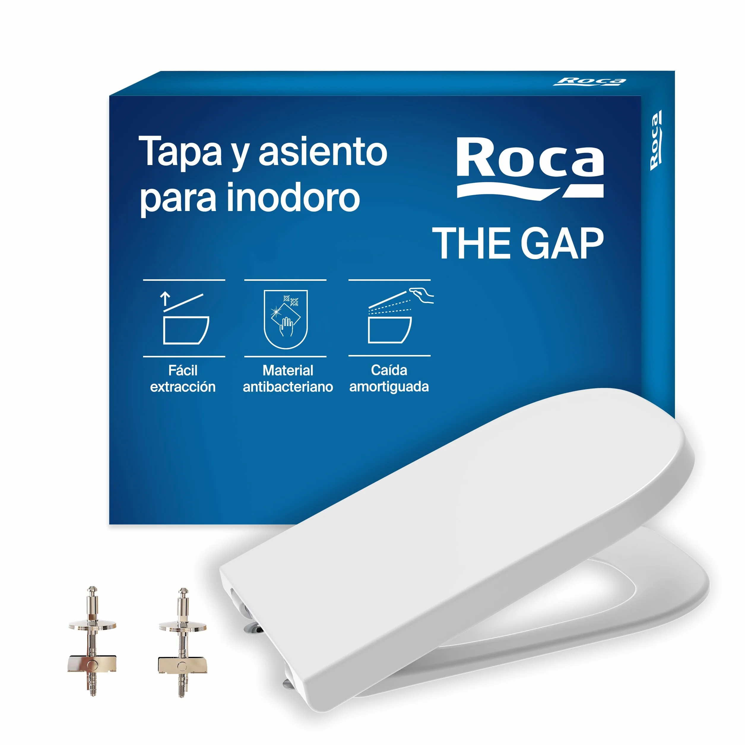 Roca The Gap - Tapa y asiento de Supralit para inodoro de tanque bajo con caída amortiguada, tapadera de WC original con ajuste perfecto, recambio de tapa de váter resistente, blanco, A80147000B