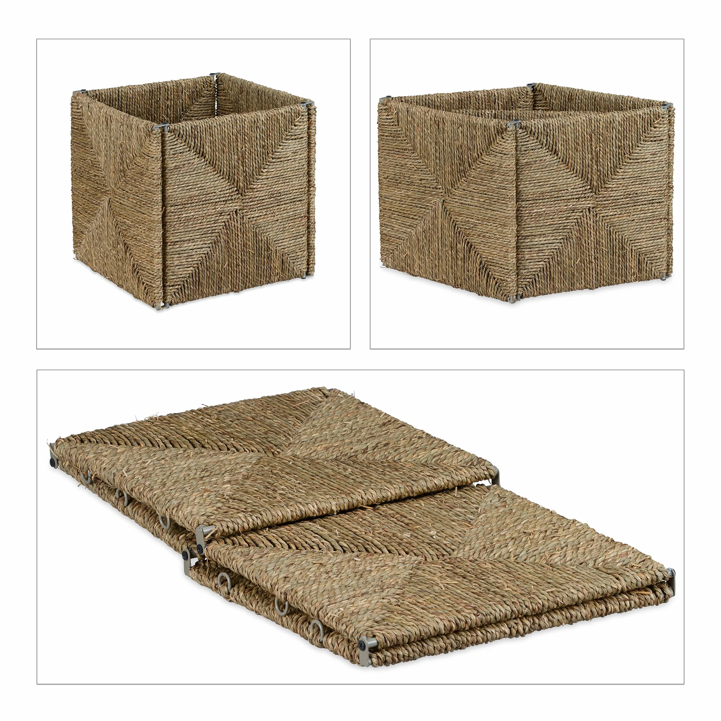 Cesta Almacenaje Cuadrada Hierba Marina Caja Organizadora Trenzada 30 x 30 x 30 cm Natural