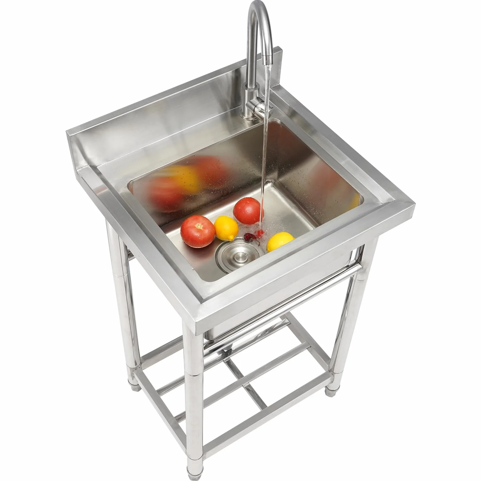 VEVOR Fregadero Utilitario de Acero Inoxidable, Fregadero Pequeño Independiente de 1 Compartimento que Incluye Grifo y Patas, Fregaderos Comerciales de un solo Tazón de 410 x 330 x 220 mm