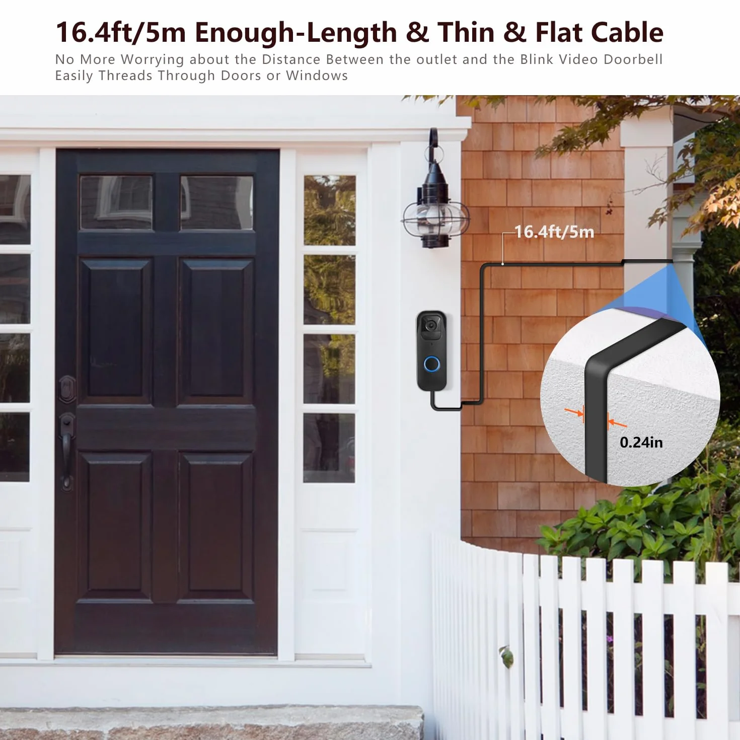 Cable de alimentación 2 en 1 con adaptador y soporte calcomanía para timbre compatible con timbre de video Blink de 1ª a 2023, transformador de timbre con cable de carga de 16.4 pies para cámara de