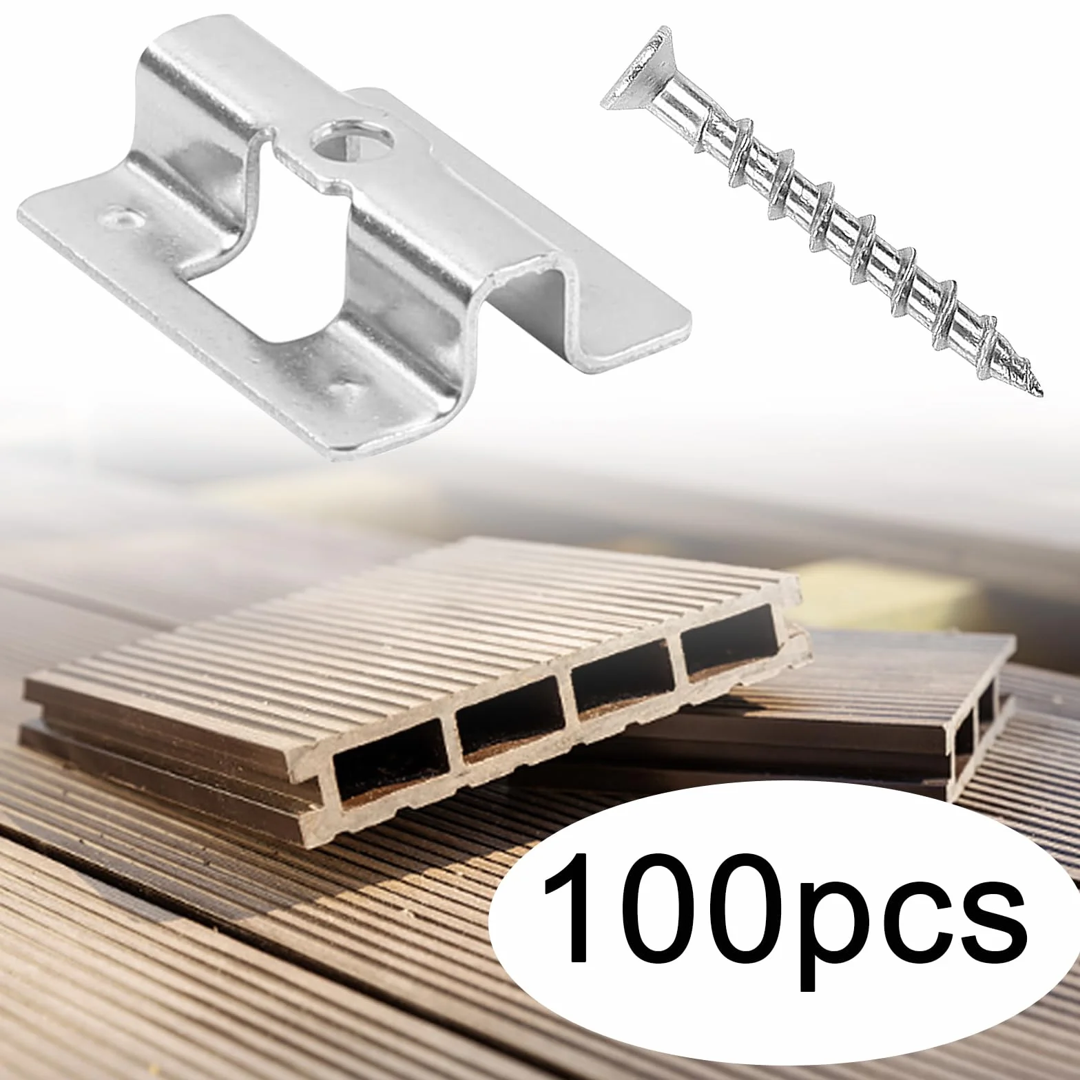 100 clips de patio de acero inoxidable con tornillos, clips WPC de acero inoxidable, 6-9 mm, estantes WPC, clips de fijación para cierre inferior de madera de bambú (8 mm)