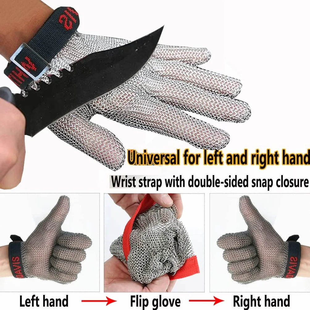 Guantes de Trabajo Anticorte Guantes de Trabajo de Seguridad de Metal Resistentes a Cortes, Guantes de protección Sastre Carpintero reparador con muñequera Ajustable (Size : A Pack of One/S)
