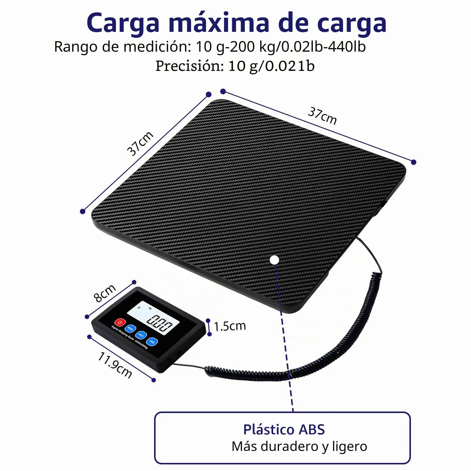 Báscula de Paquete 200KG, Balanza Postal Digital con LCD, Tara, USB, para Paquetes y Almacenes