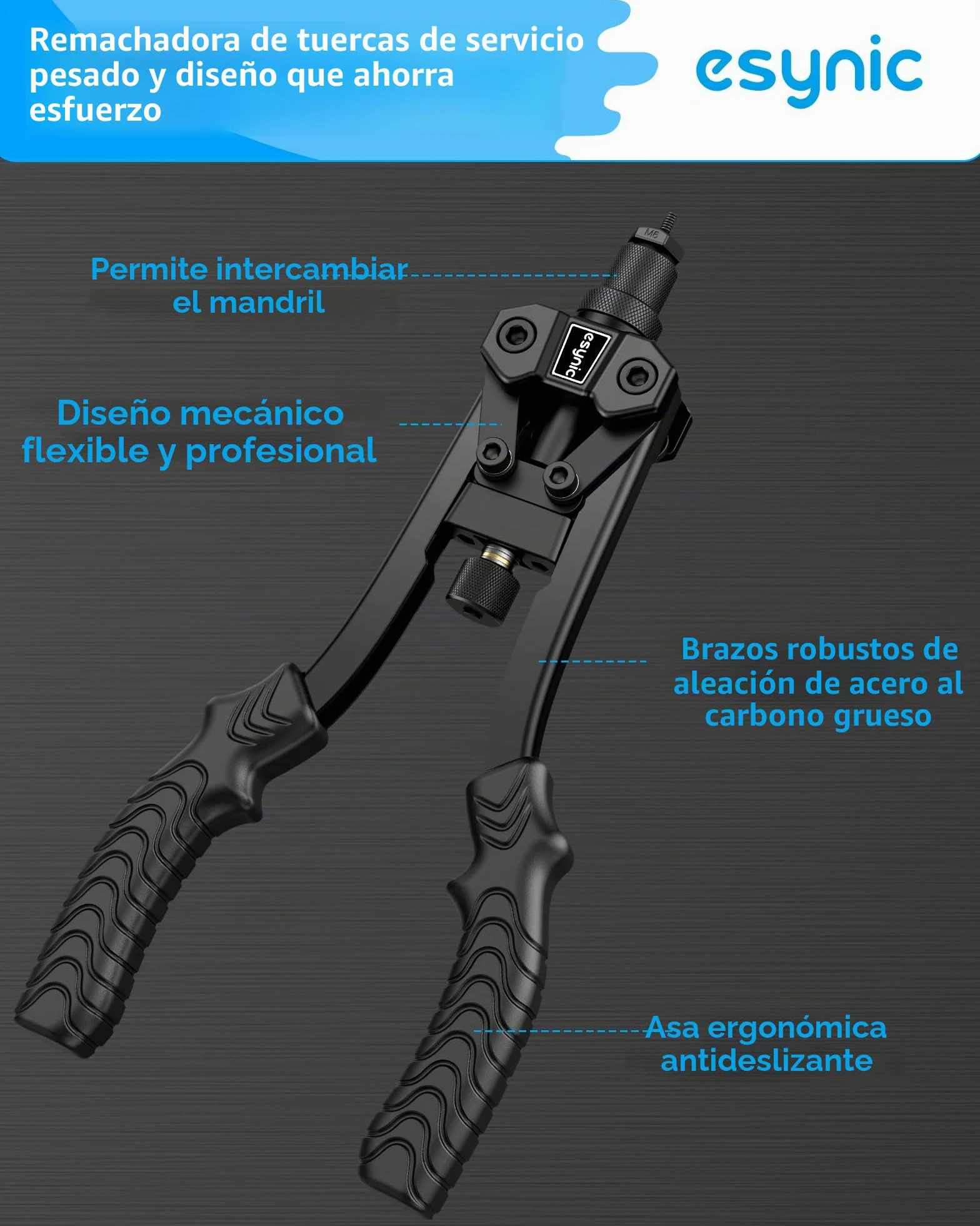 eSynic 12 '' Remachadora de Tuerca con 125 PCS Tuercas de Remache, Remachadora Manual con M3 M4 M5 M6 M8 M10 Pistola Remachadora con Estuche para Reparación de Automóviles Construcción - Negro