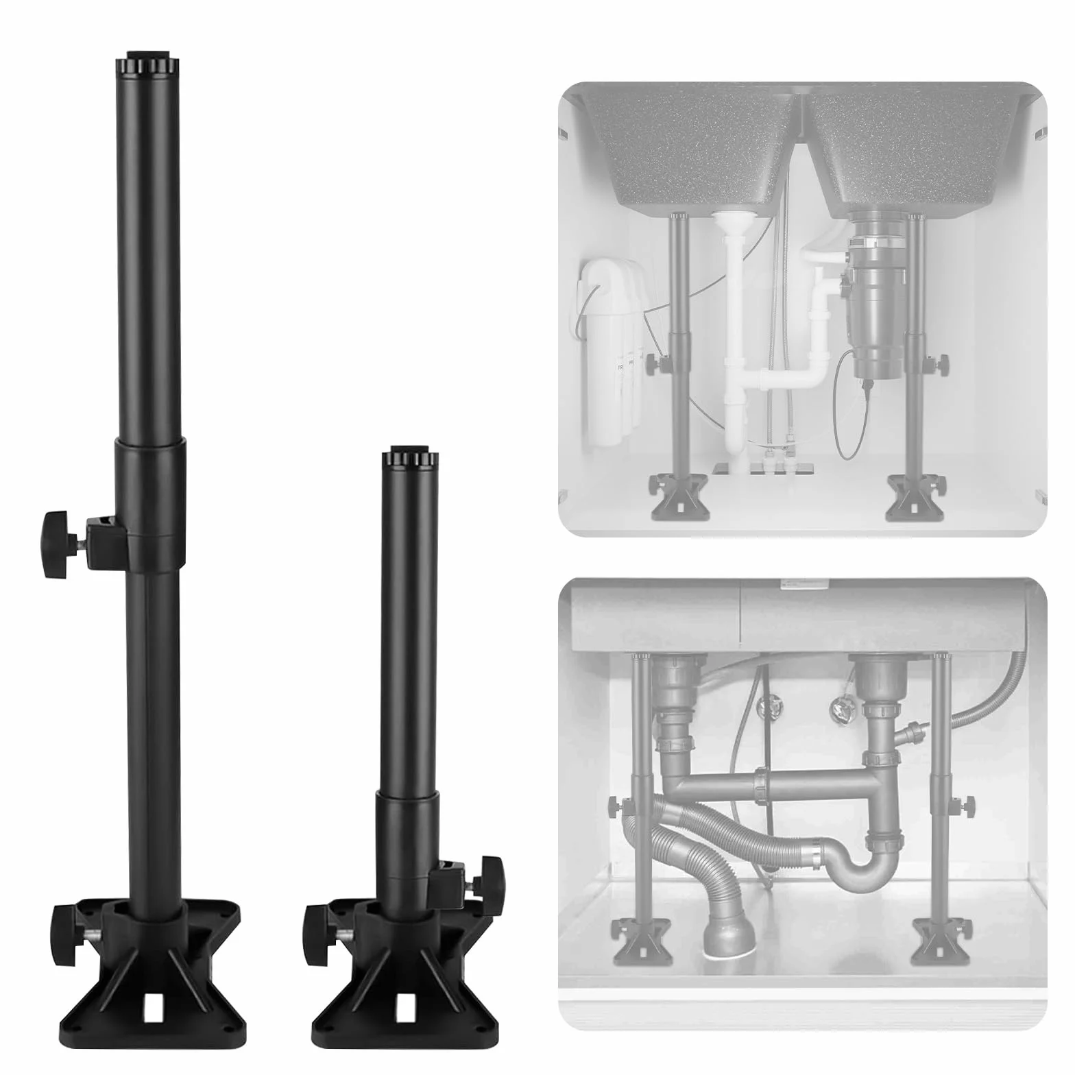 2 soportes para fregadero de montaje inferior, patas de soporte de fregadero ajustables de acero inoxidable de 35 a 60 cm, para cocinas y baños
