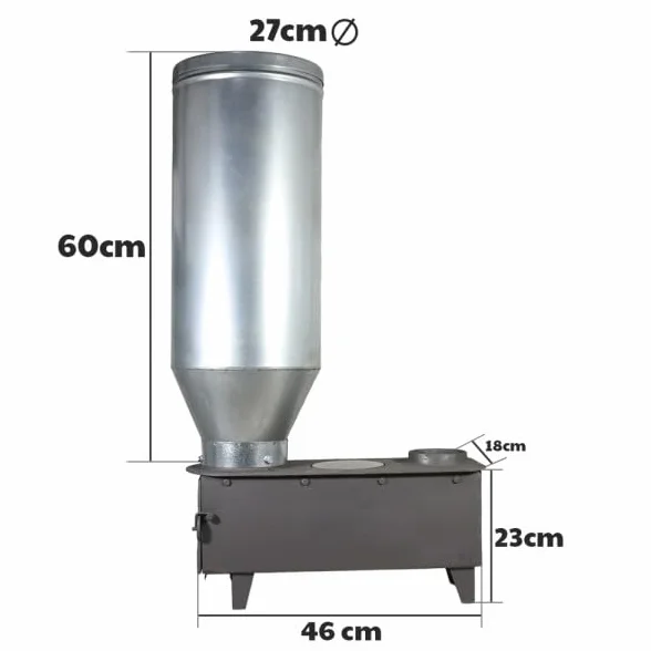 Estufa policombustible sin electricidad sistema tomás para pellet, cascara de almendra, hueso de aceituna