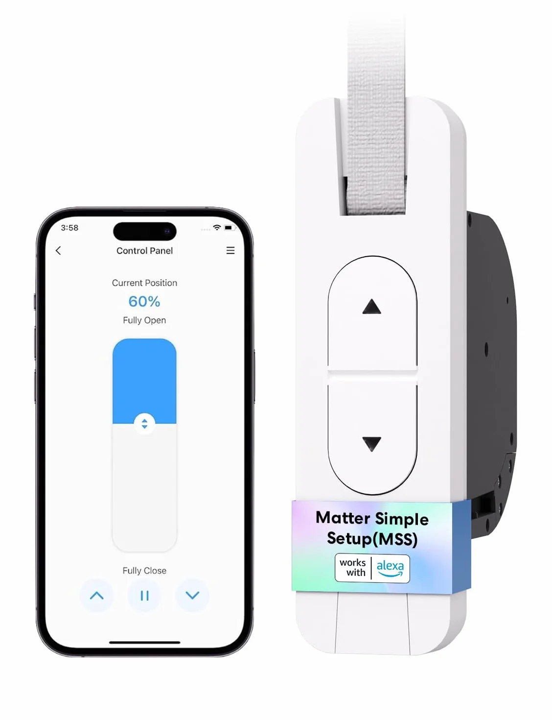 Meross Matter Enrollador Cinta Persiana Eléctrico, Motor Para Cinta de Recogedor Persiana WiFi, Carga Máxima: 45 Kg, Compatible con Apple HomeKit Siri, Alexa y Google Assistant