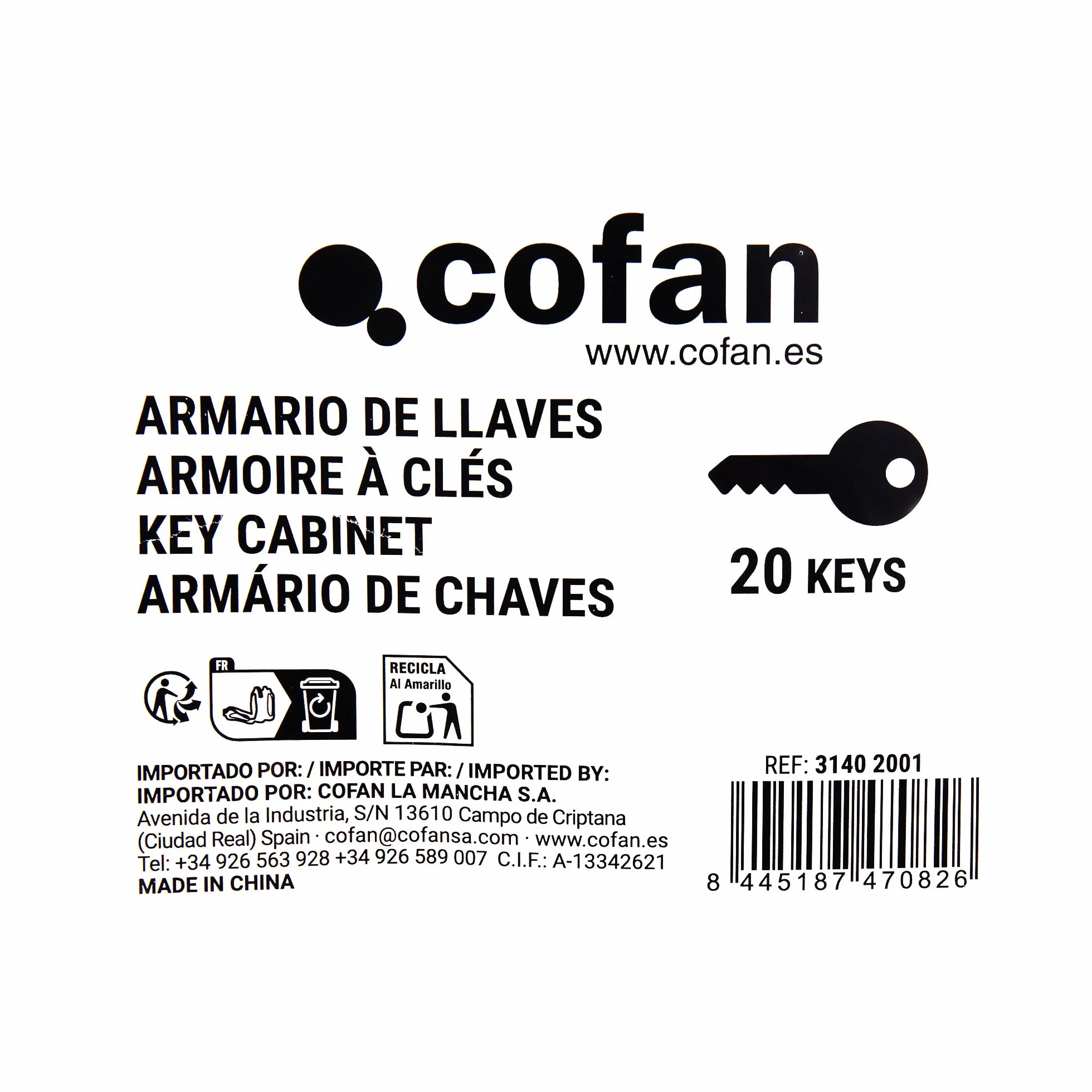 Cofan Armario para Llaves con Cerradura, Caja Fuerte de Seguridad de Acero, Incluye 2 Llaves y Kit de fijación, Instalación a la Pared, Adecuado para 20 Llaves