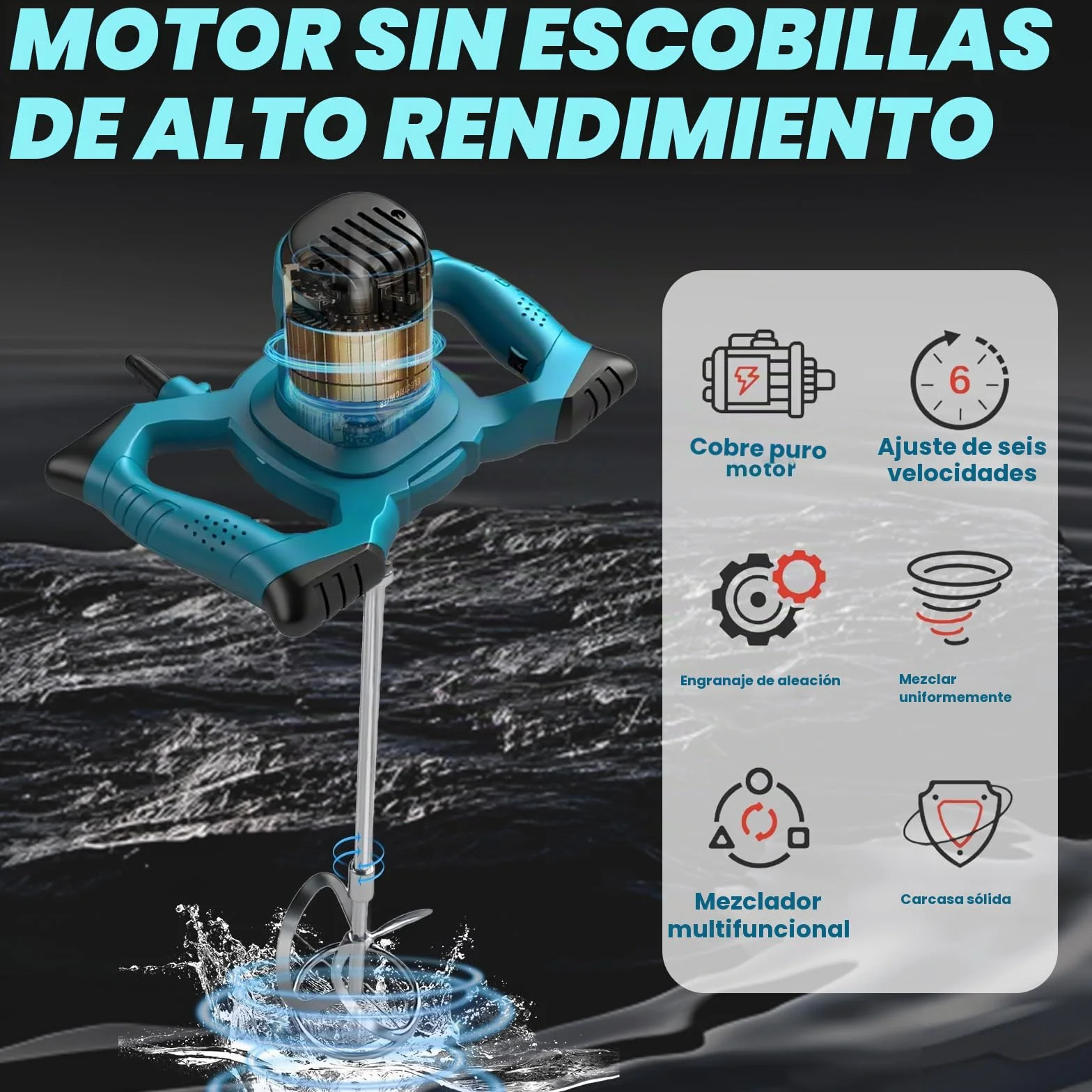 Mezclador de mortero M14 de 2400 W con motor sin escobillas, hormigonera eléctrica, 0–1700 rpm con control de velocidad de 6 niveles, para asfalto, cemento y lodo