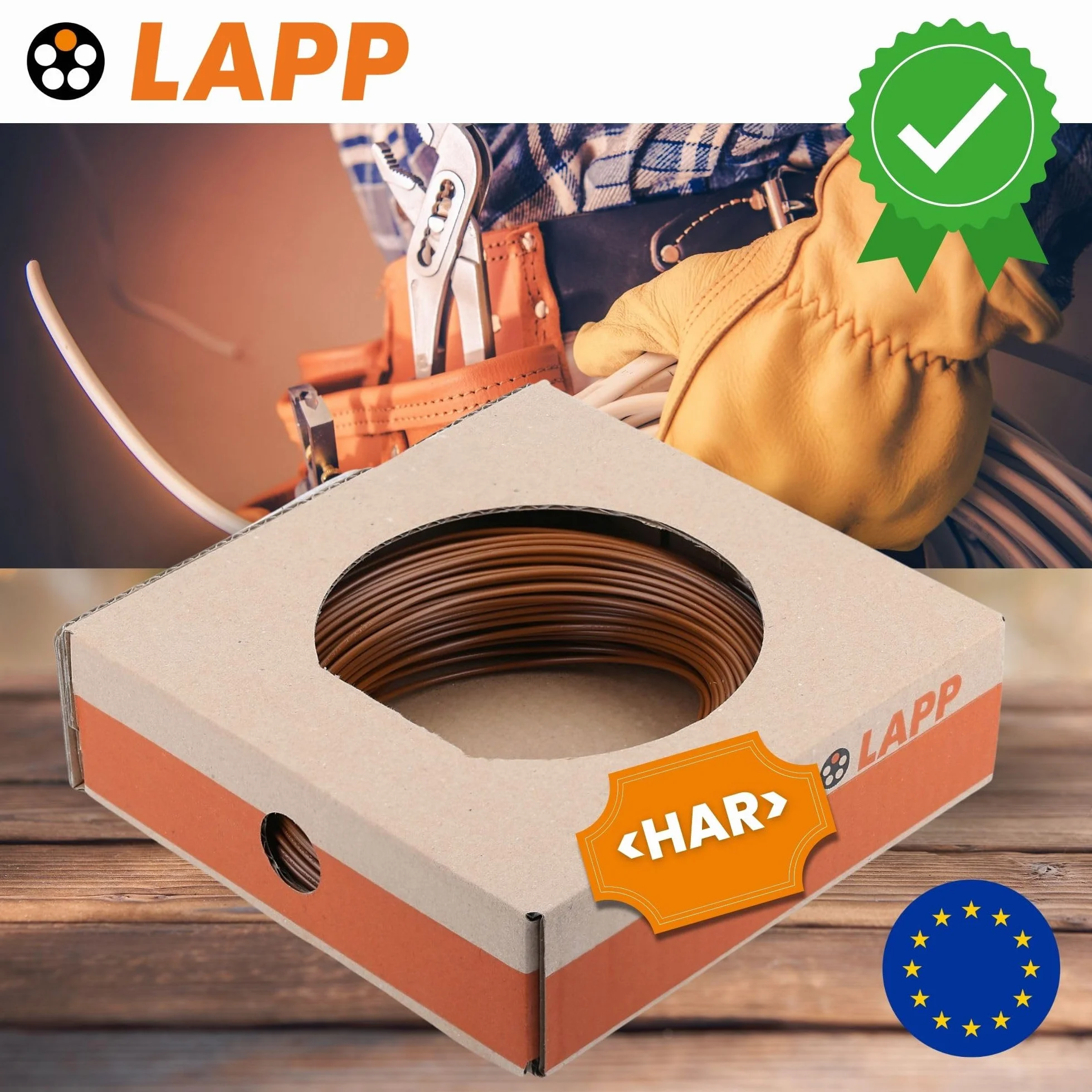 LAPP 4520031 H07V-K Cable Trenzado Unipolar, 1 x 1,50 mm², 100 m, Marrón | Hilo flexible de cobre para cableado interno y conductos, sección transversal 1,5 mm², longitud 100 metros
