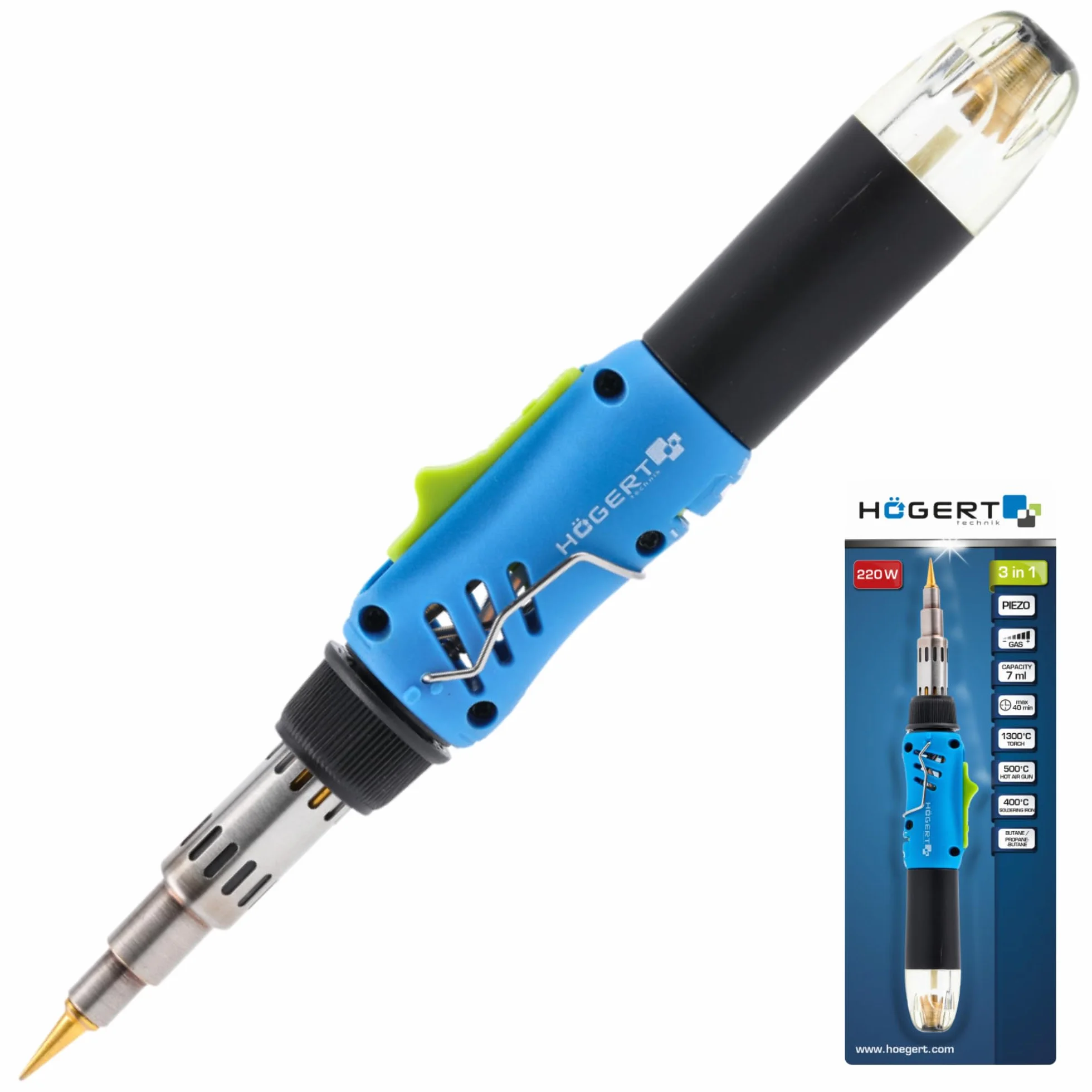 Hogert Technik HT2C401 Soldador de gas azul/negro