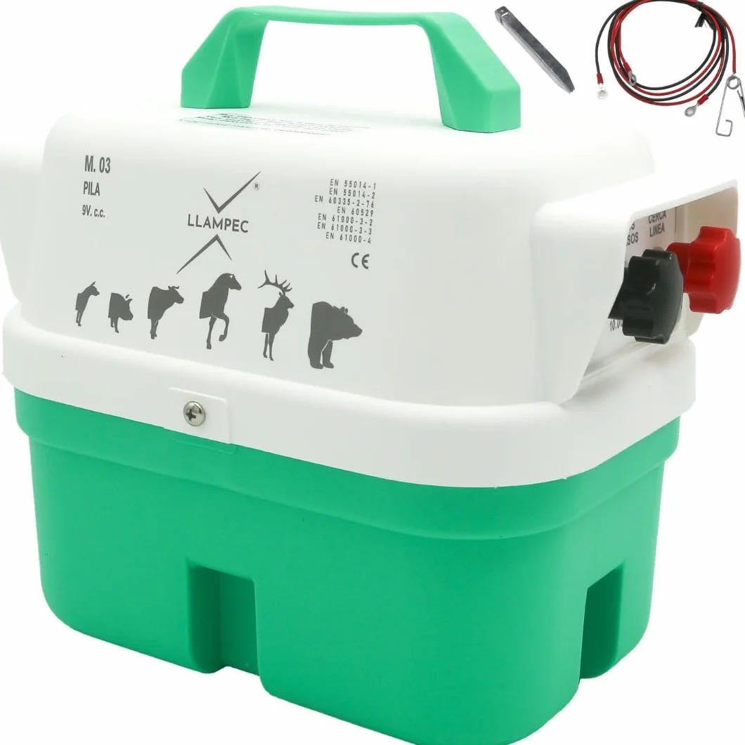 Pastor Eléctrico Llampec Mod.03 a Pila 9V – 0,37 J, 9.000 V y 6 km de alcance – Cerca eléctrica portátil para perros, gatos, caballos y vacuno – Autonomía 90 días – Fabricado en España
