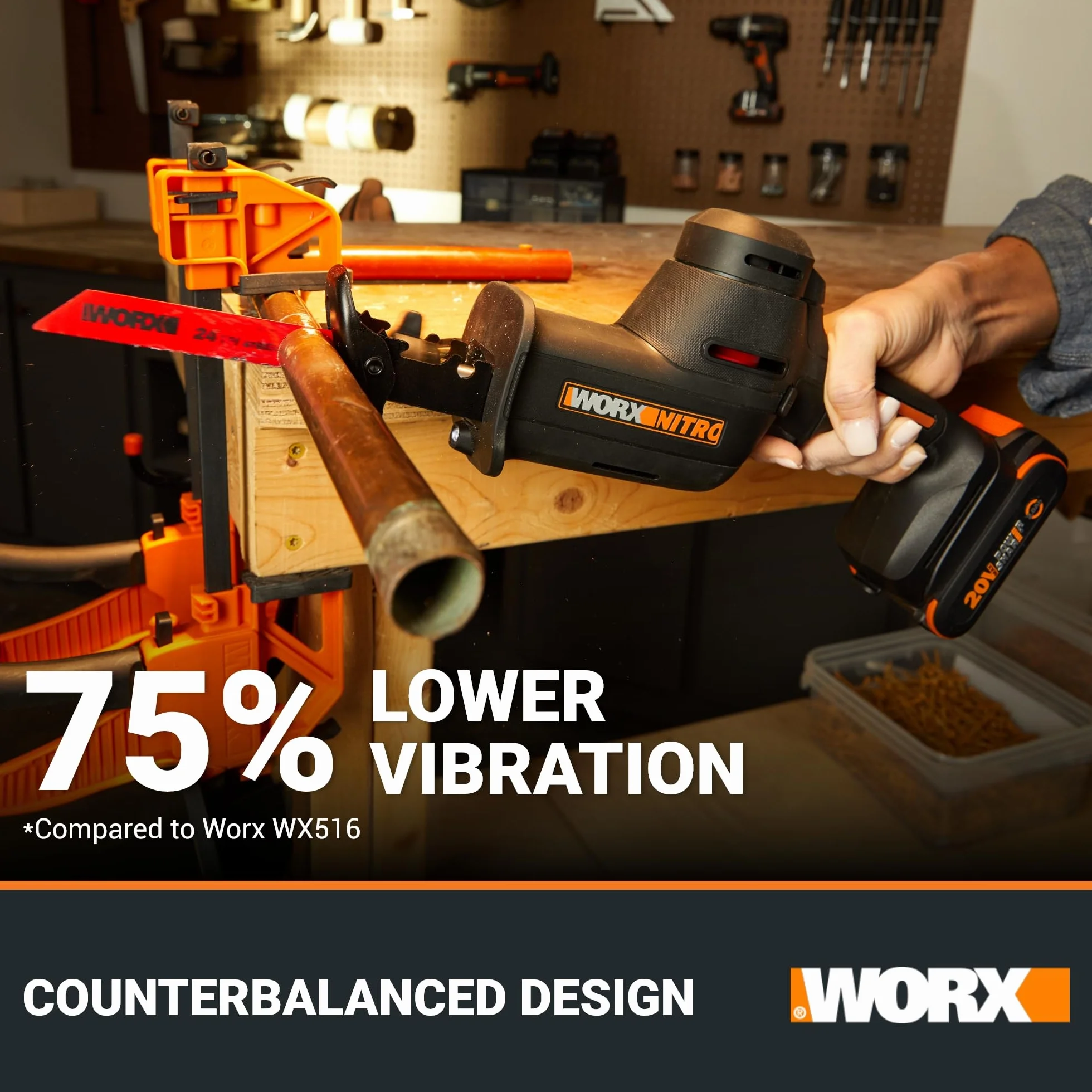WORX | Sierra sable compacta WX501.9, 20V, Power Share, insercción universal, sin batería ni cargador