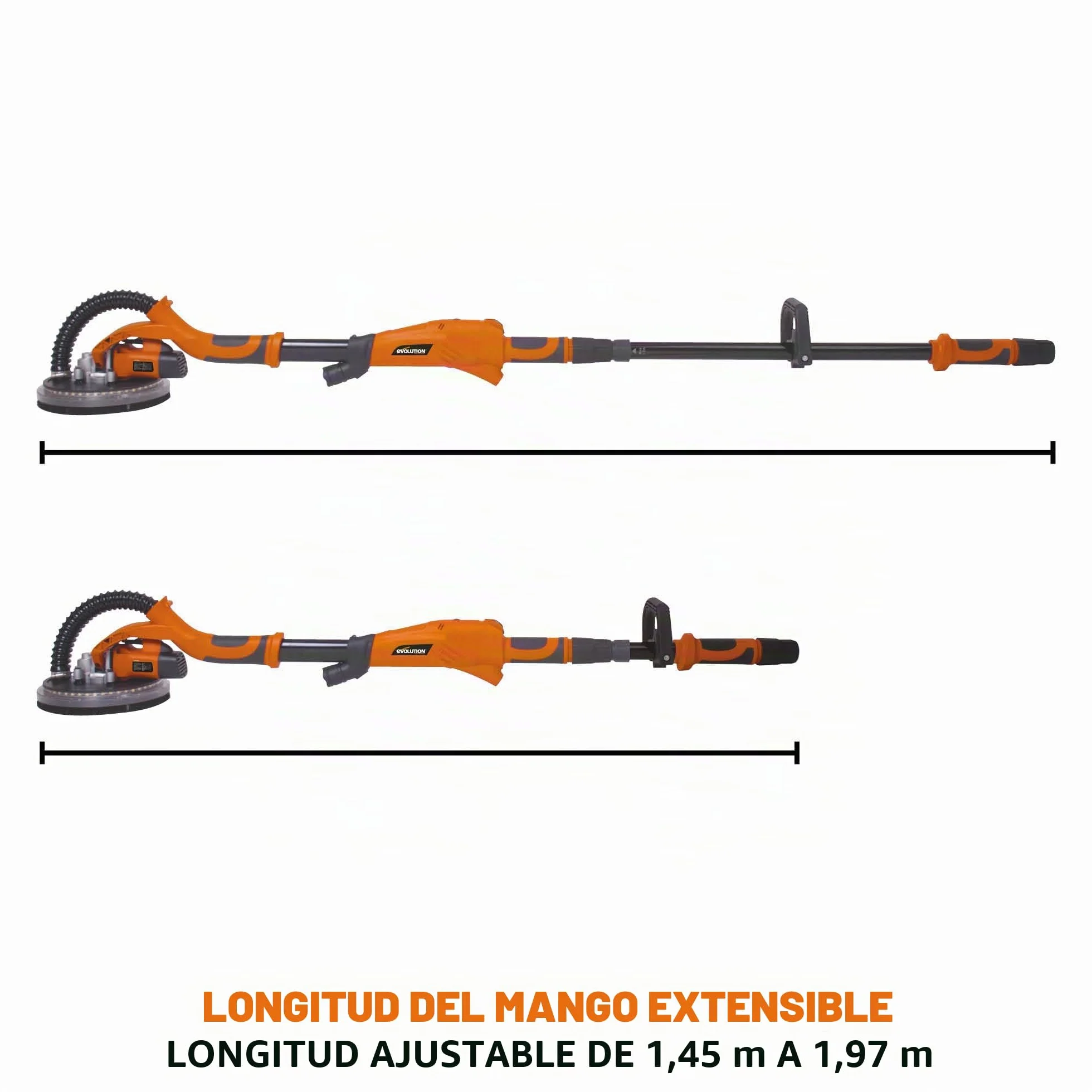 Evolution Power Tools - Lijadora de placas de yeso telescópica con linterna LED, 225 mm (230 V)