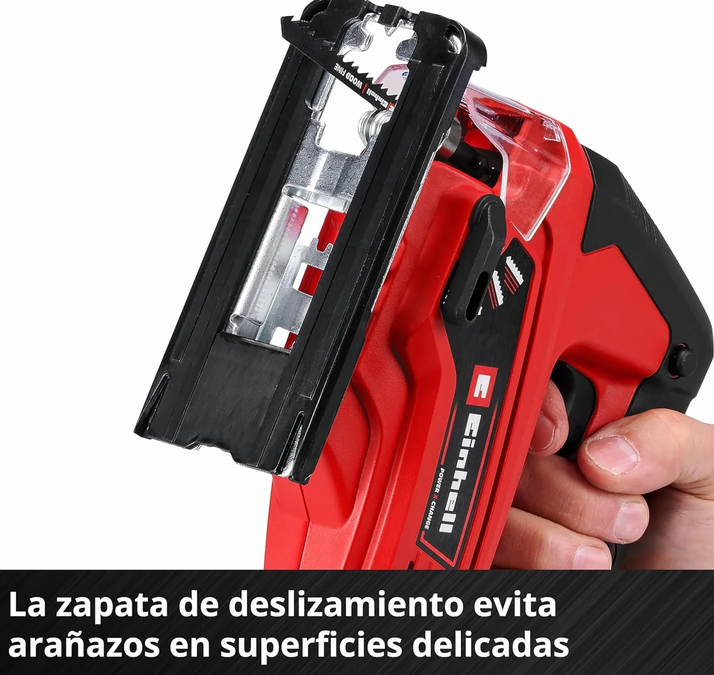 Einhell Sierra de calar a batería - TC-JS 18 Li - Solo Power X-Change. Litio-Ion, 18 V, incl. hoja de sierra de calidad KWB para madera, carrera pendular conmutable. No incluye cargador ni batería